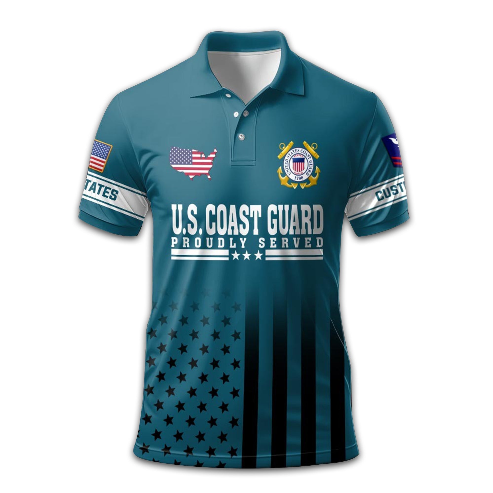 Premium USCG Polo Shirt VPVC213210, Custom Name, Rank Gifts For Coast Guard Veteran, Best Gifts On Father's Day, Armed Forces Day, Independence Day, Veterans Day.