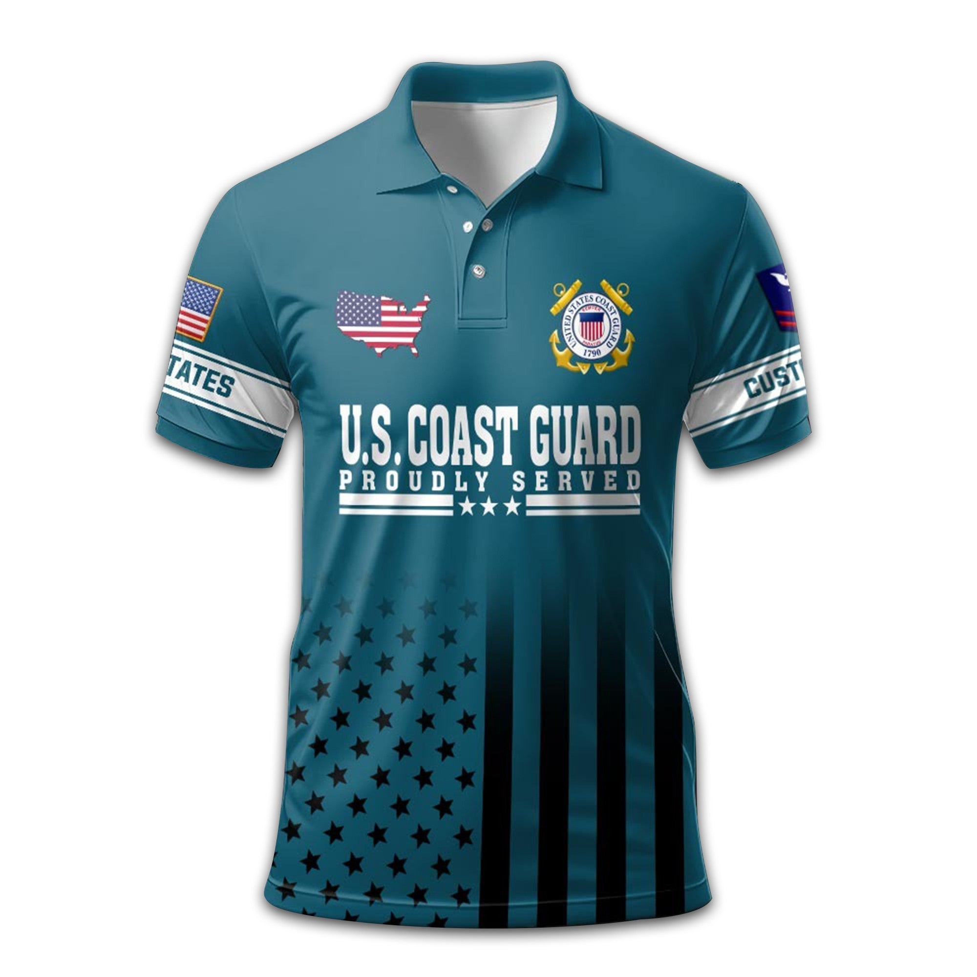 Premium USCG Polo Shirt VPVC213210, Custom Name, Rank Gifts For Coast Guard Veteran, Best Gifts On Father's Day, Armed Forces Day, Independence Day, Veterans Day.