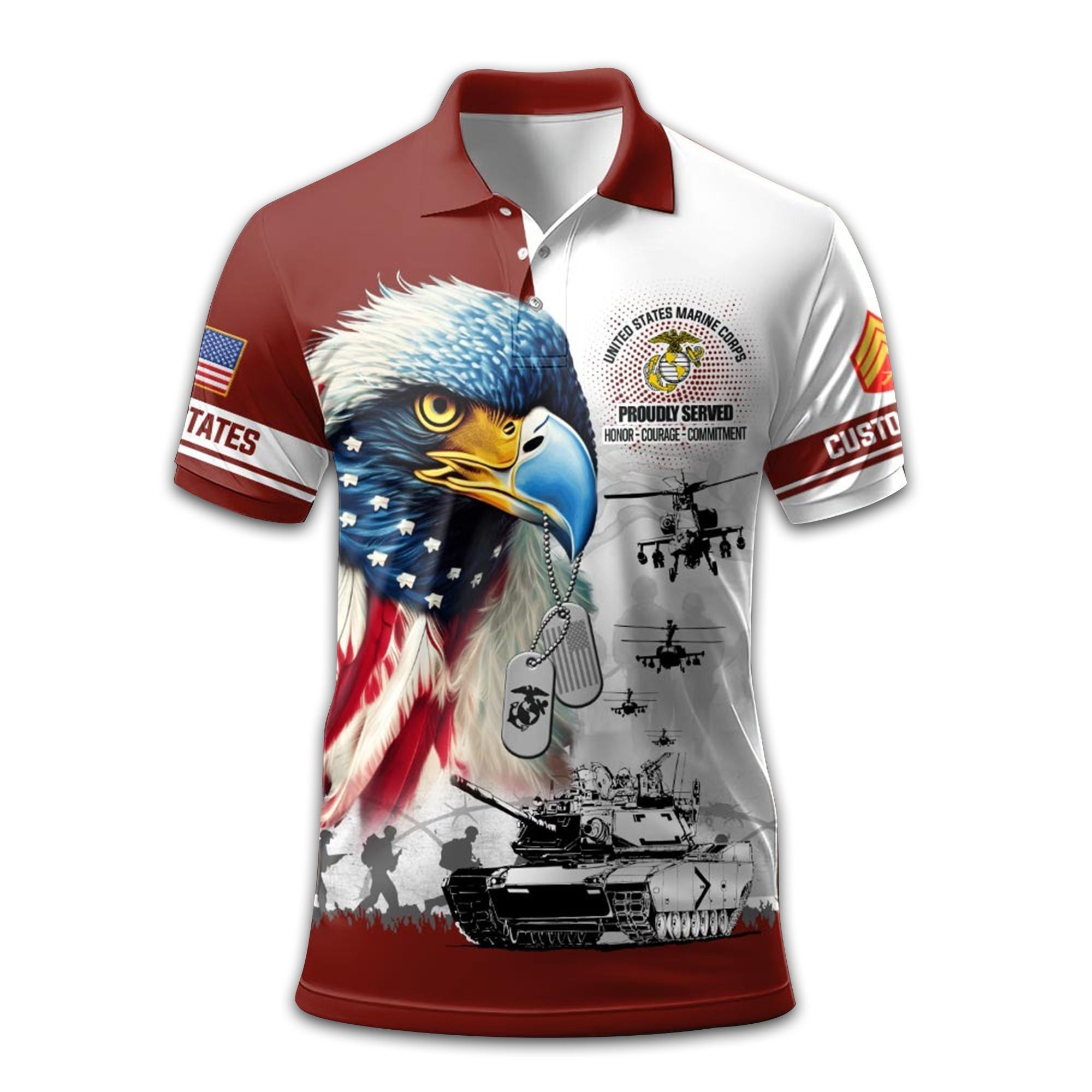 Premium USMC Polo Shirt VPVC213503, Custom Name, Rank Gifts For Marine Veteran, Best Gifts On Father's Day, Armed Forces Day, Independence Day, Veterans Day.