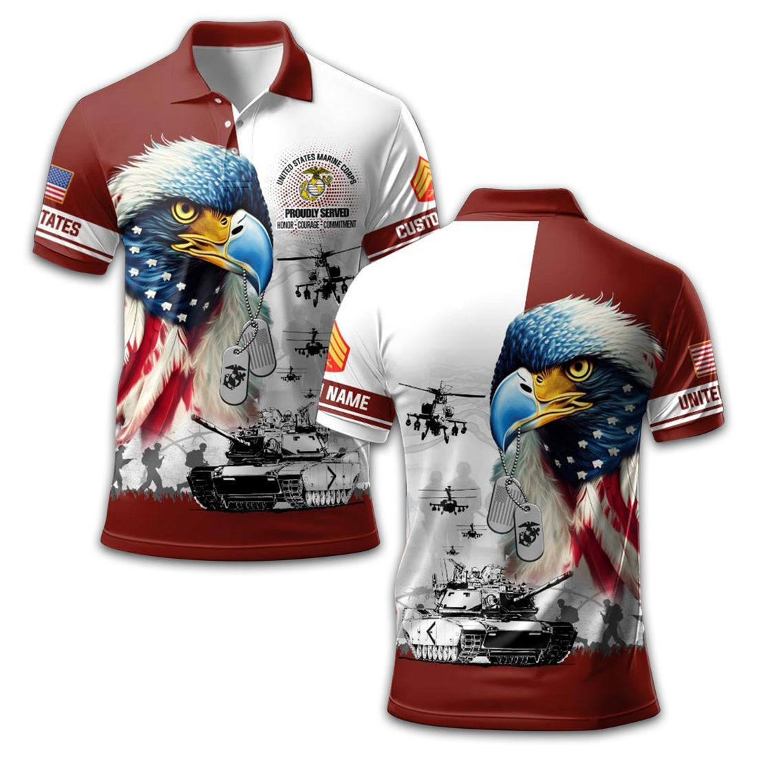 Premium USMC Polo Shirt VPVC213503, Custom Name, Rank Gifts For Marine Veteran, Best Gifts On Father's Day, Armed Forces Day, Independence Day, Veterans Day.