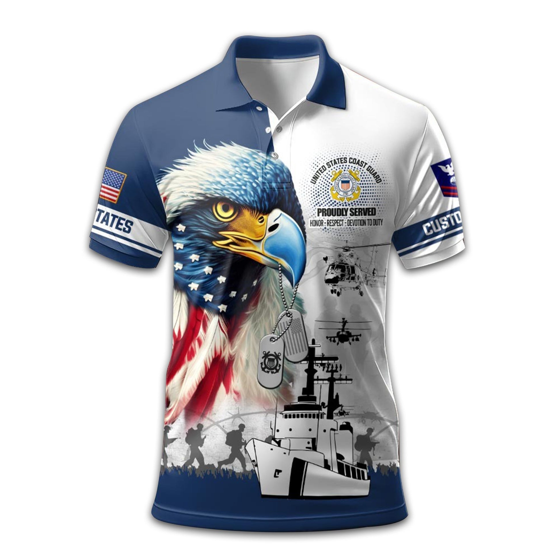 Premium USCG Polo Shirt VPVC213505, Custom Name, Rank Gifts For Coast Guard Veteran, Best Gifts On Father's Day, Armed Forces Day, Independence Day, Veterans Day.