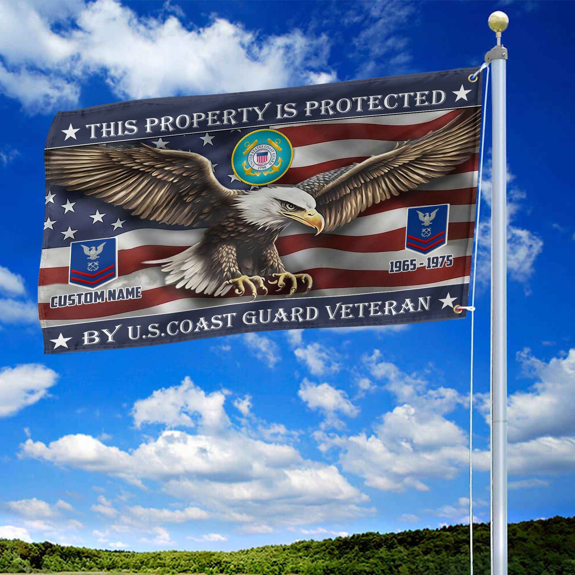 Unique Custom Name, Rank, Year, USCG Grommet Flag VPVC108505, Gifts For Coast Guard Veteran, Gifts For Dad, For Husband, Best Gifts On Father's Day, Independence Day, Veterans Day.