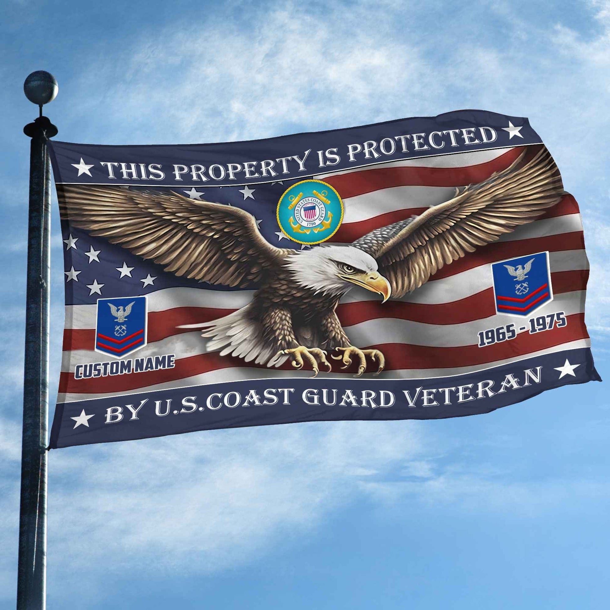 Unique Custom Name, Rank, Year, USCG Grommet Flag VPVC108505, Gifts For Coast Guard Veteran, Gifts For Dad, For Husband, Best Gifts On Father's Day, Independence Day, Veterans Day.