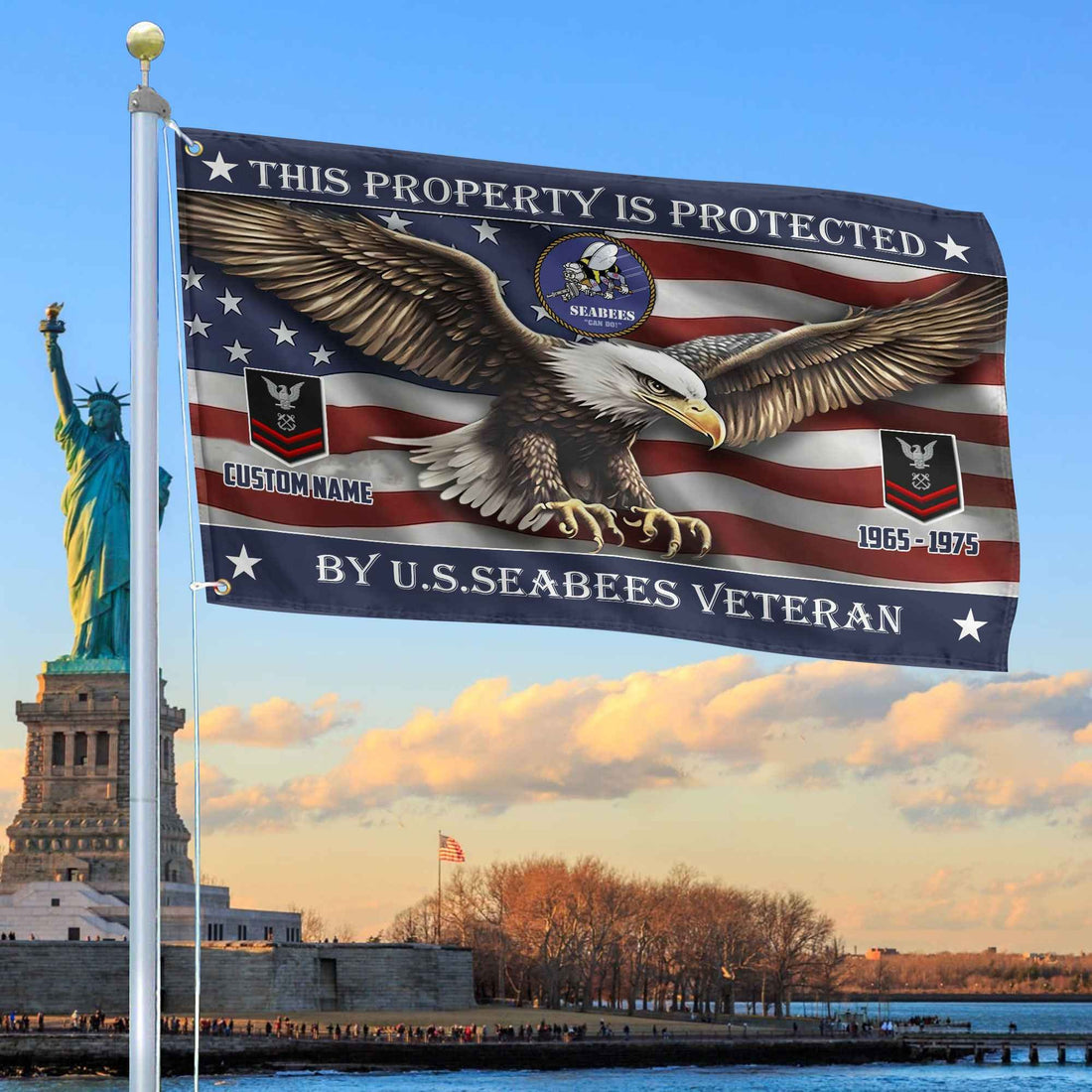 Unique Custom Name, Rank, Year, US Seabees Grommet Flag VPVC108509, Gifts For Seabees Veteran, Gifts For Dad, For Husband, Best Gifts On Father's Day, Independence Day, Veterans Day.