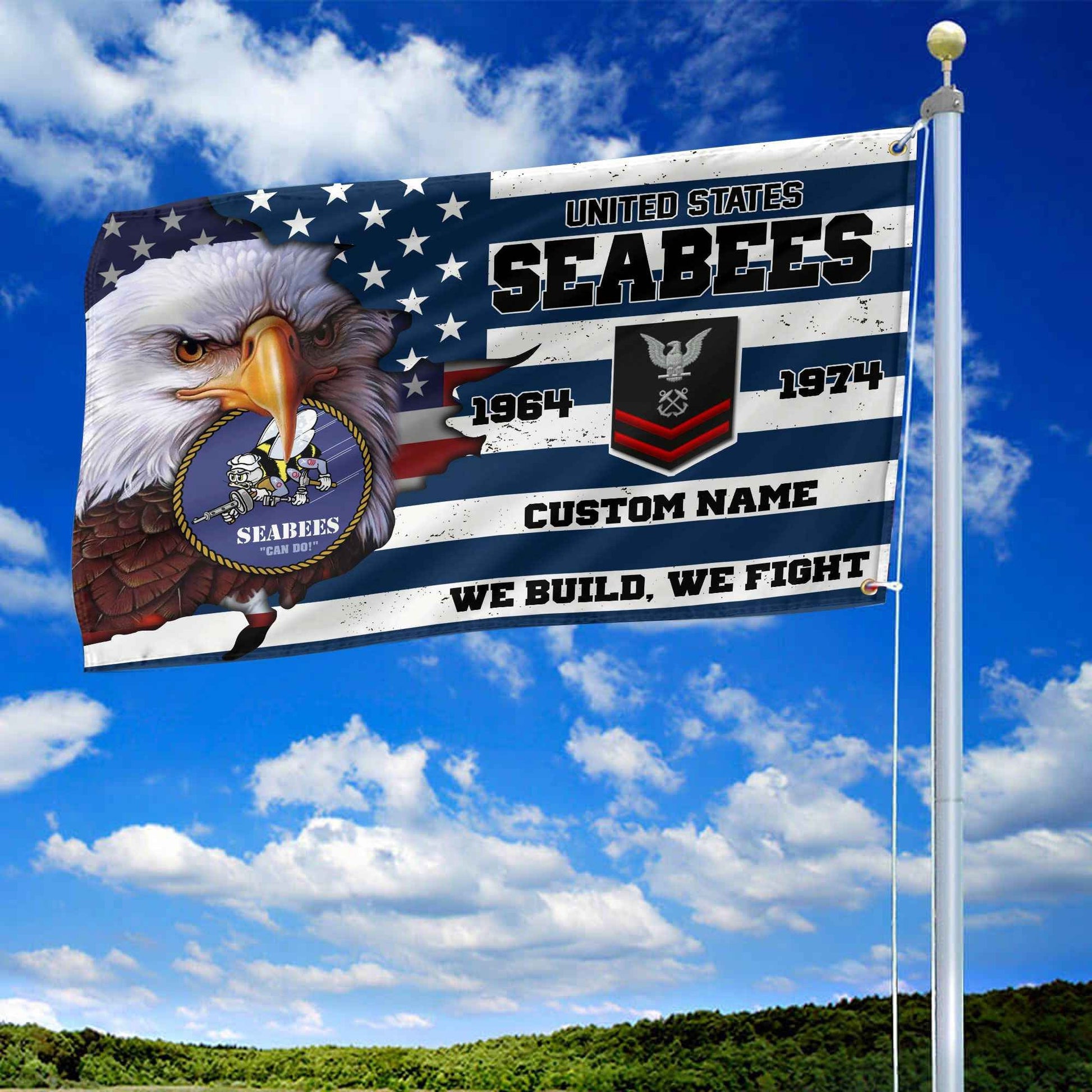 Premium Custom US Seabees Grommet Flag VPVC108709, Gifts For Seabees Veteran, Best Gifts On Father's Day, Armed Forces Day, Independence Day, Veterans Day.