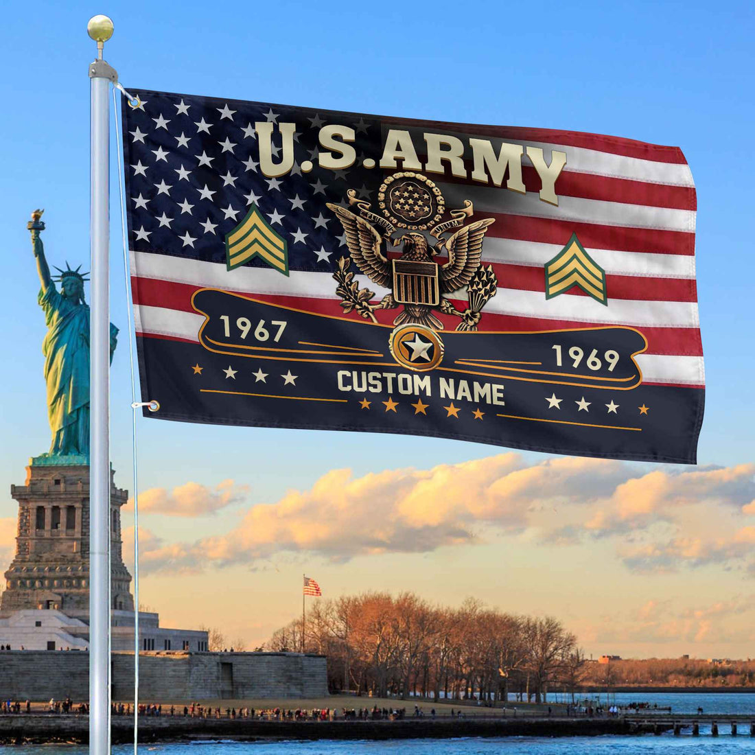 Premium US Army Grommet Flag VPVC108901, Custom Name, Rank, Year, Gifts For Army Veteran, Best Gifts On Father's Day, Armed Forces Day, Independence Day, Veterans Day.