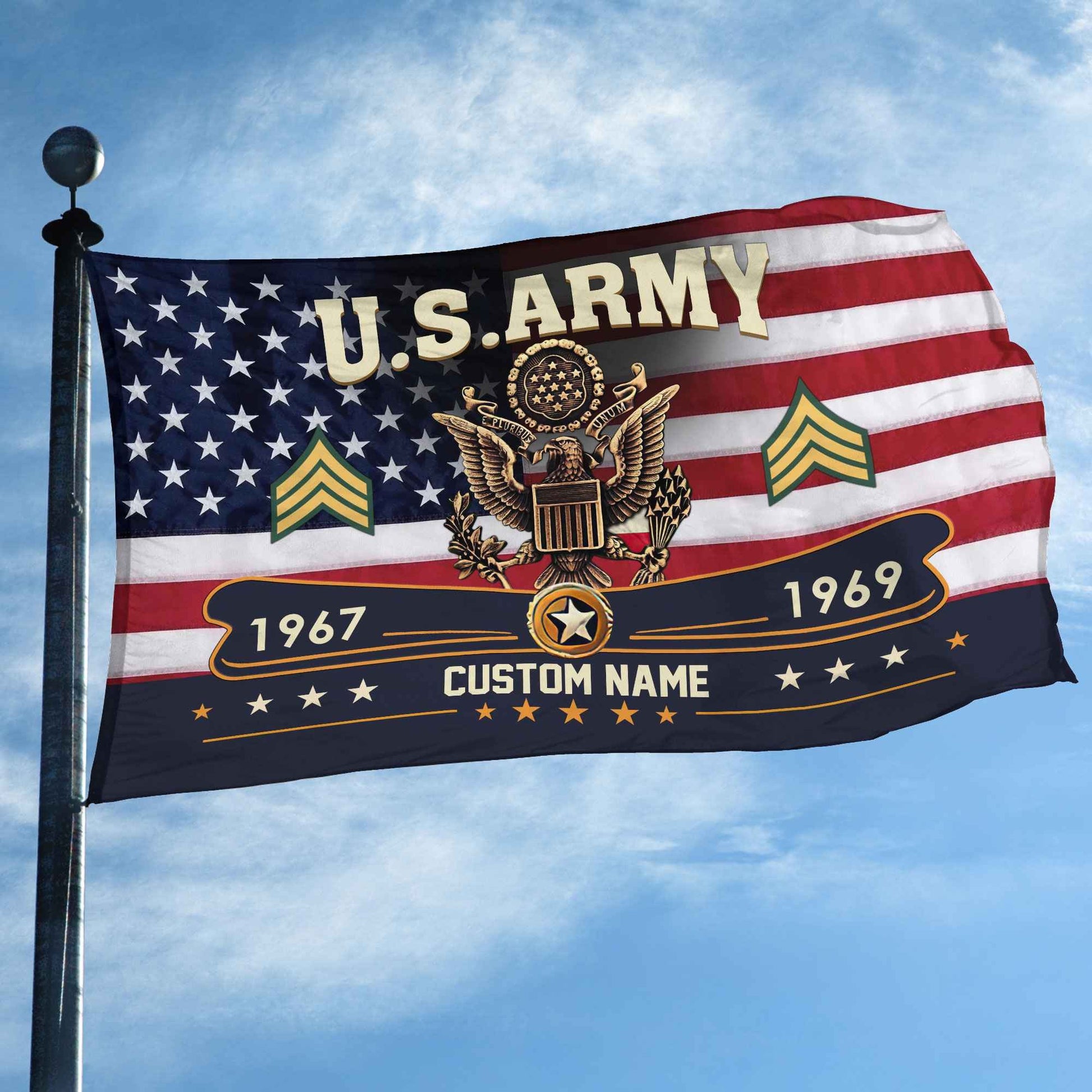 Premium US Army Grommet Flag VPVC108901, Custom Name, Rank, Year, Gifts For Army Veteran, Best Gifts On Father's Day, Armed Forces Day, Independence Day, Veterans Day.