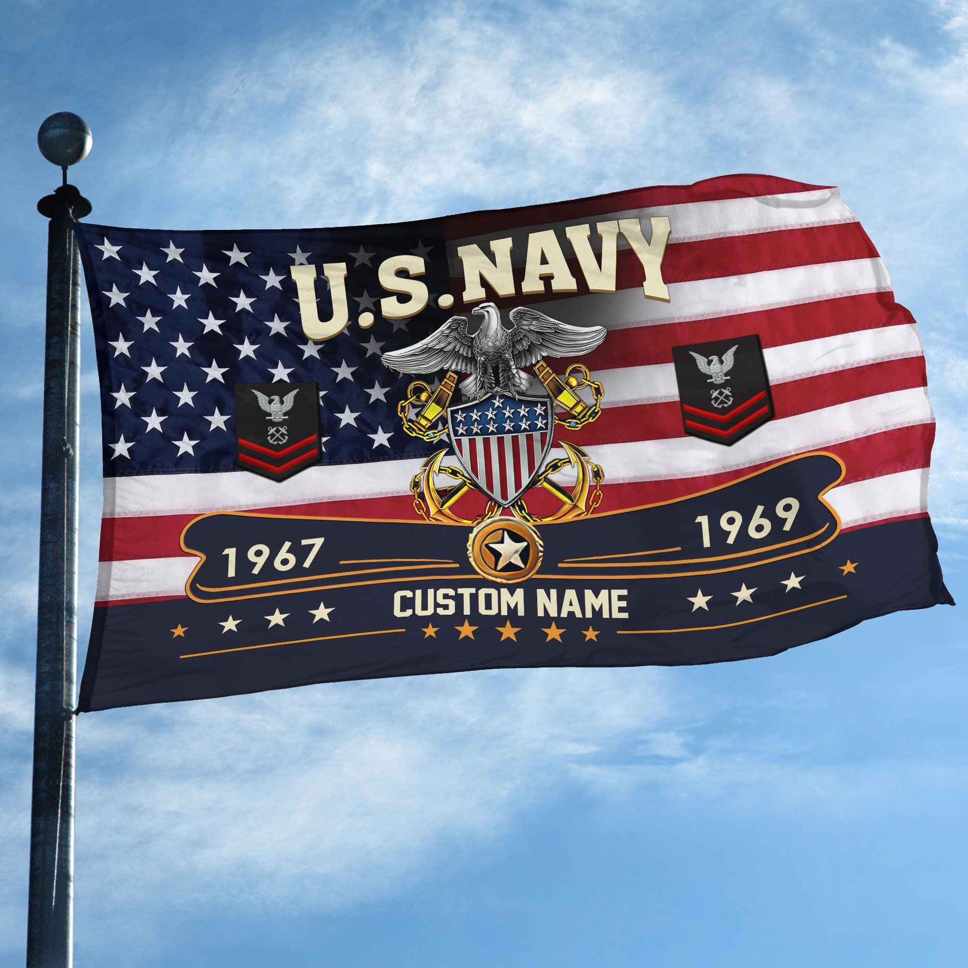 Premium US Navy Grommet Flag VPVC108902, Custom Name, Rank, Year, Gifts For Navy Veteran, Best Gifts On Father's Day, Armed Forces Day, Independence Day, Veterans Day.