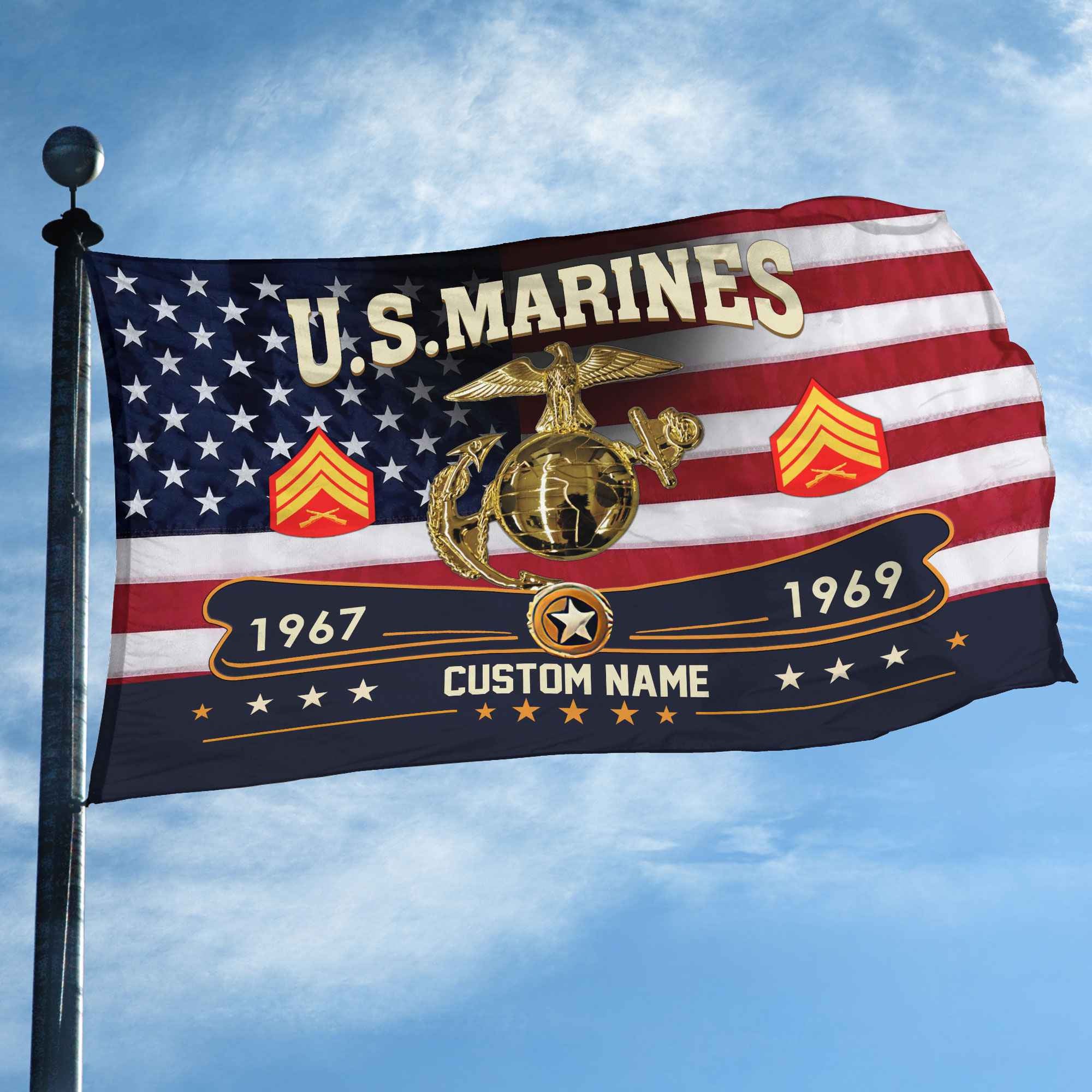 Premium USMC Grommet Flag VPVC108903, Custom Name, Rank, Year, Gifts For Marine Veteran, Best Gifts On Father's Day, Armed Forces Day, Independence Day, Veterans Day.
