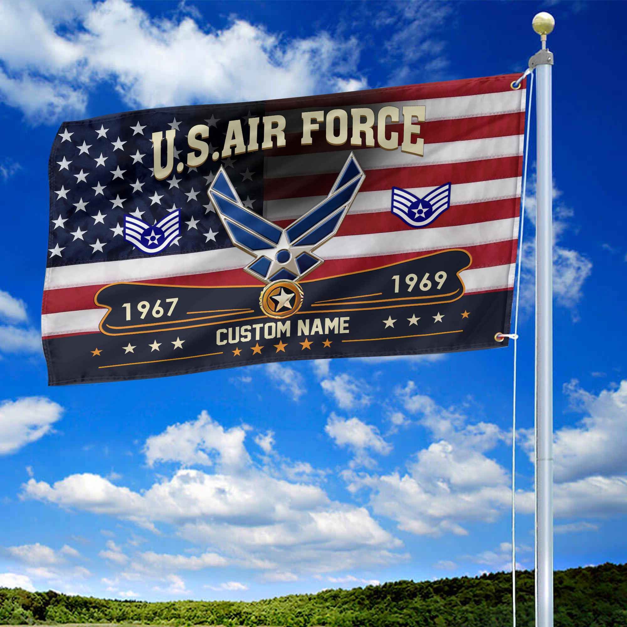 Premium USAF Grommet Flag VPVC108904, Custom Name, Rank, Year, Gifts For Air Force Veteran, Best Gifts On Father's Day, Armed Forces Day, Independence Day, Veterans Day.