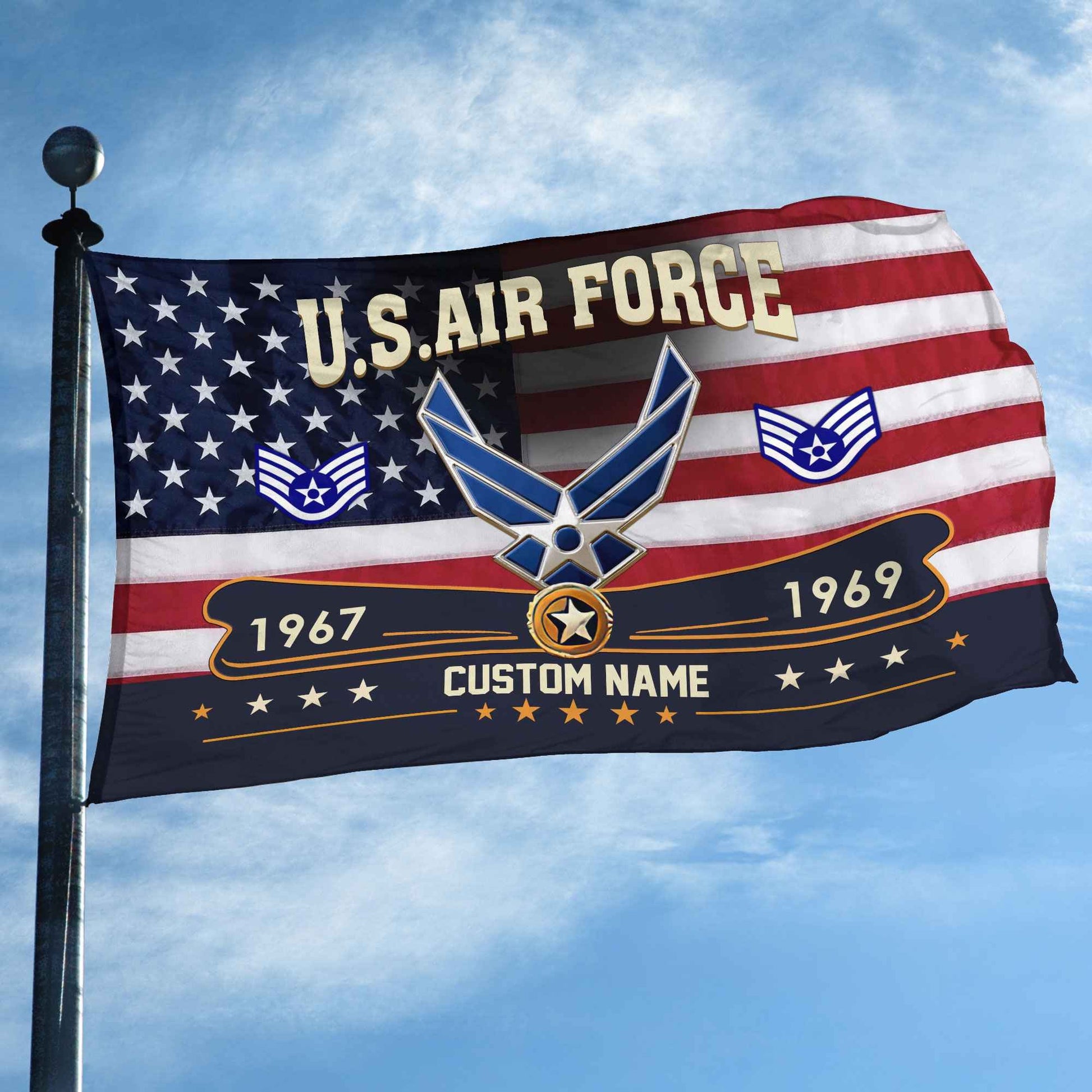 Premium USAF Grommet Flag VPVC108904, Custom Name, Rank, Year, Gifts For Air Force Veteran, Best Gifts On Father's Day, Armed Forces Day, Independence Day, Veterans Day.