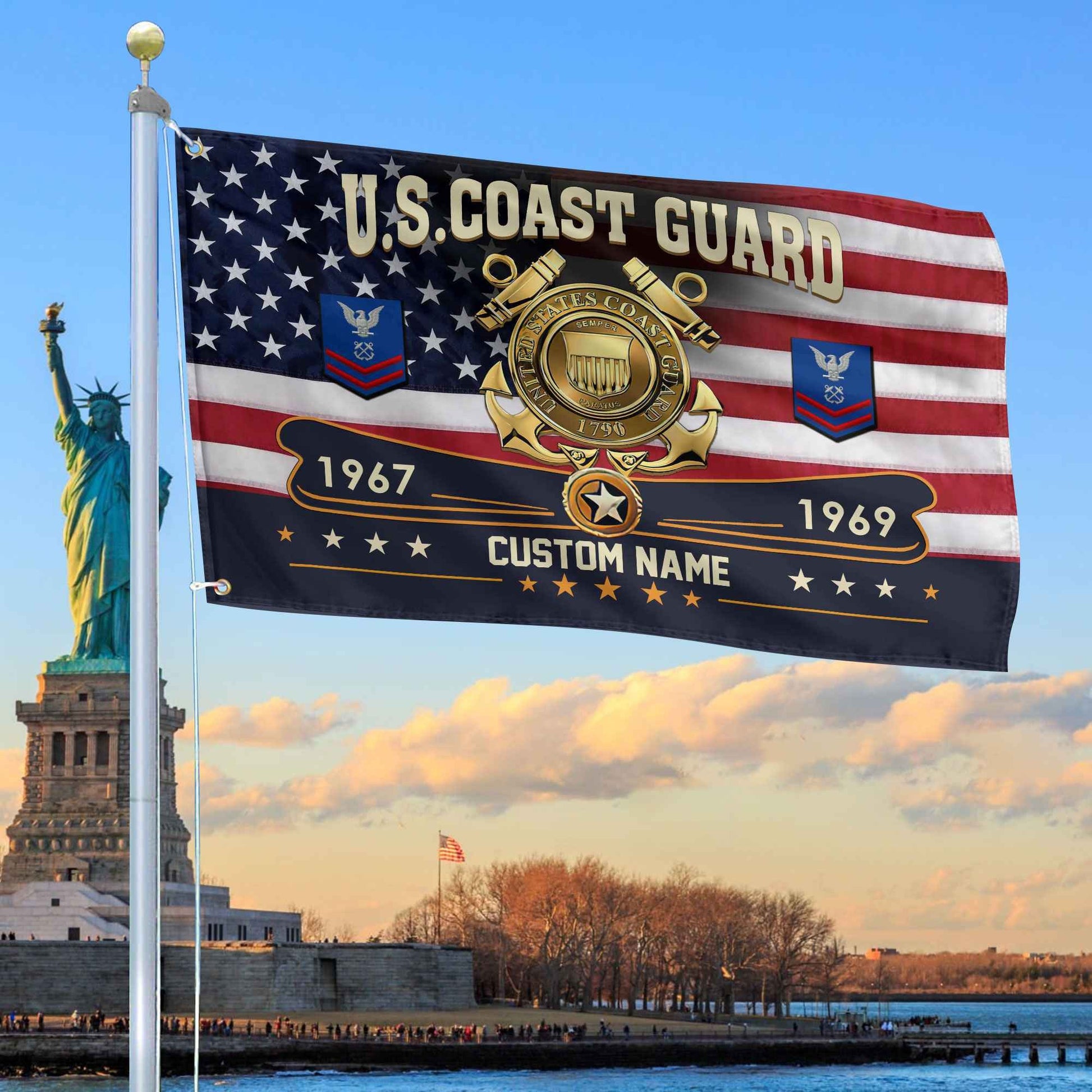 Premium USCG Grommet Flag VPVC108905, Custom Name, Rank, Year, Gifts For Coast Guard Veteran, Best Gifts On Father's Day, Armed Forces Day, Independence Day, Veterans Day.