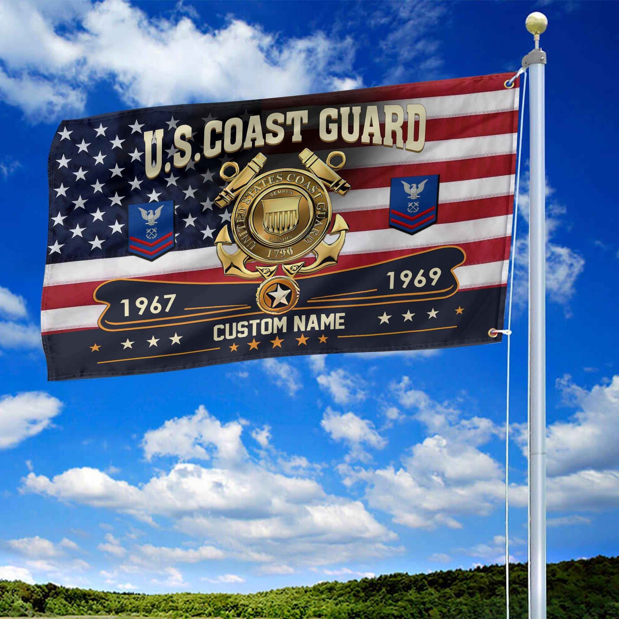 Premium USCG Grommet Flag VPVC108905, Custom Name, Rank, Year, Gifts For Coast Guard Veteran, Best Gifts On Father's Day, Armed Forces Day, Independence Day, Veterans Day.