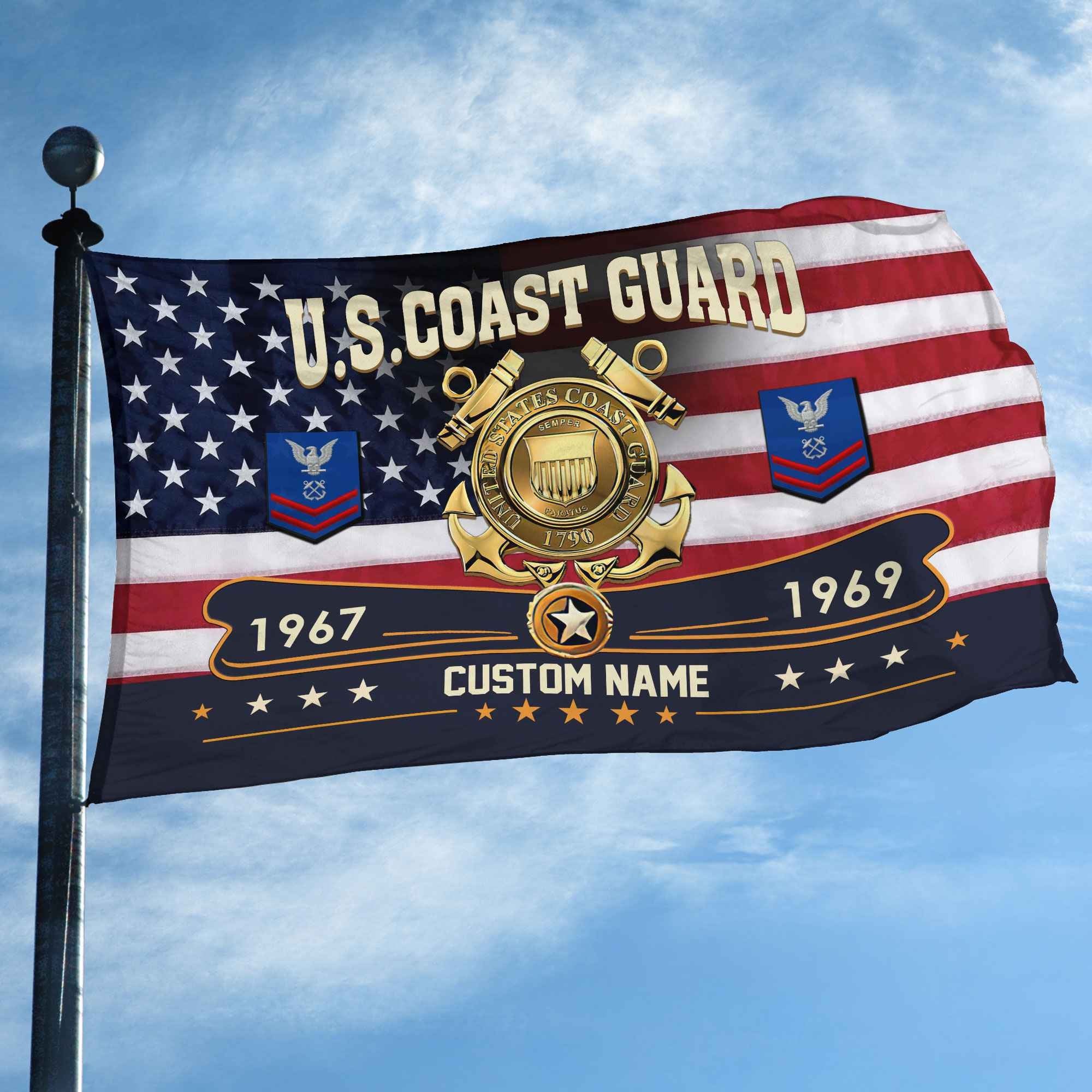 Premium USCG Grommet Flag VPVC108905, Custom Name, Rank, Year, Gifts For Coast Guard Veteran, Best Gifts On Father's Day, Armed Forces Day, Independence Day, Veterans Day.