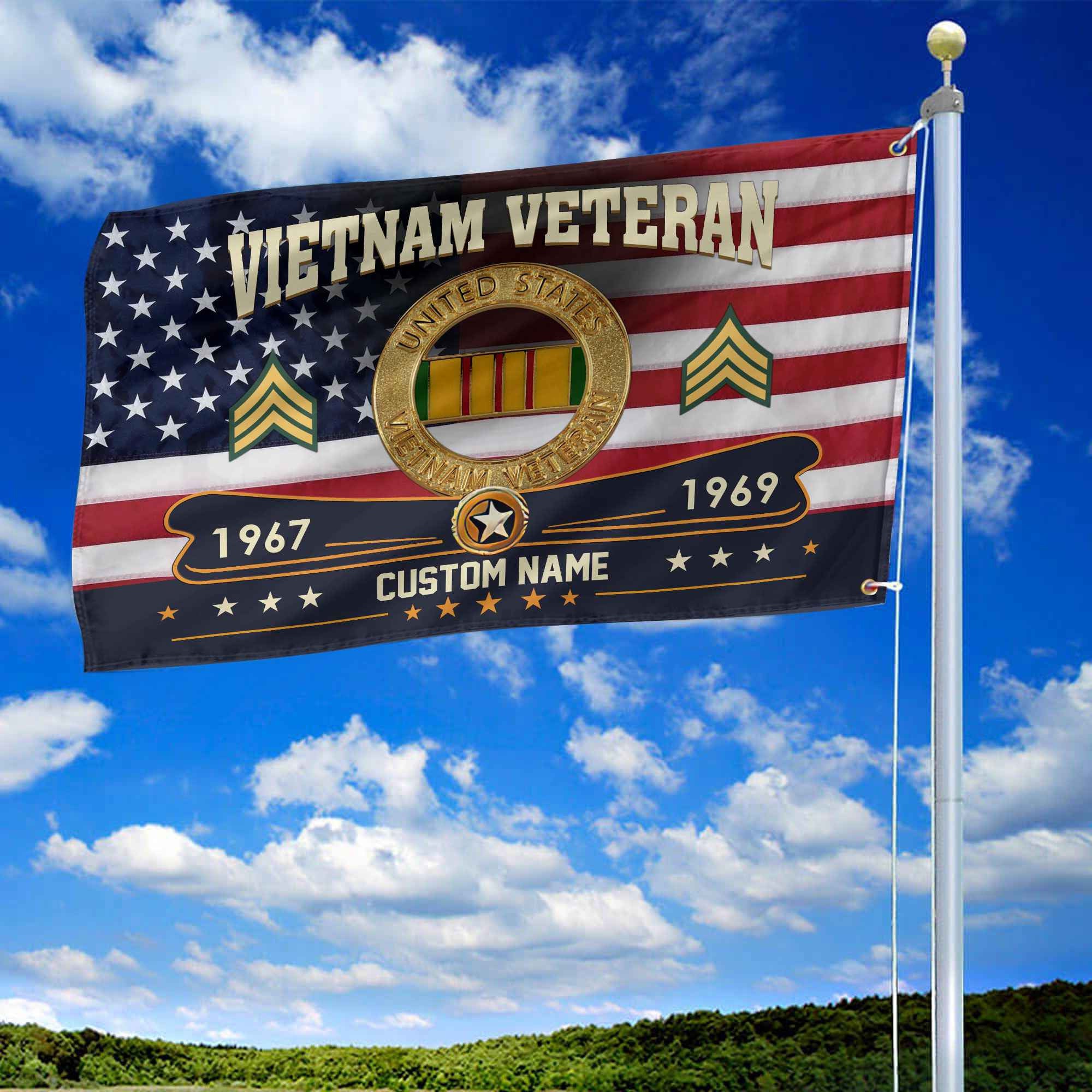 Premium Vietnam Veteran Grommet Flag VPVC108906, Custom Name, Rank, Year, Gifts For Vietnam Veteran, Best Gifts On Father's Day, Armed Forces Day, Independence Day, Veterans Day.