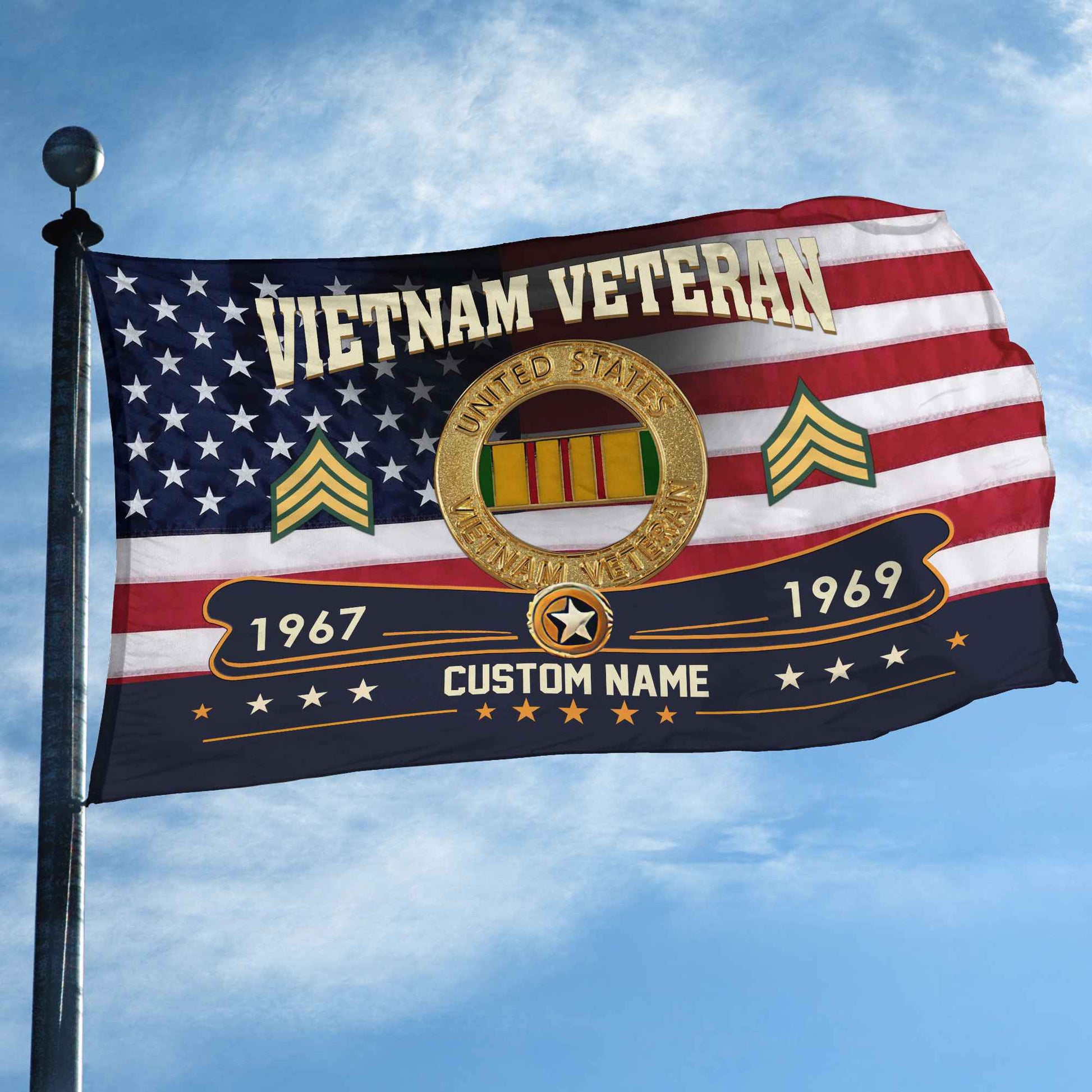 Premium Vietnam Veteran Grommet Flag VPVC108906, Custom Name, Rank, Year, Gifts For Vietnam Veteran, Best Gifts On Father's Day, Armed Forces Day, Independence Day, Veterans Day.