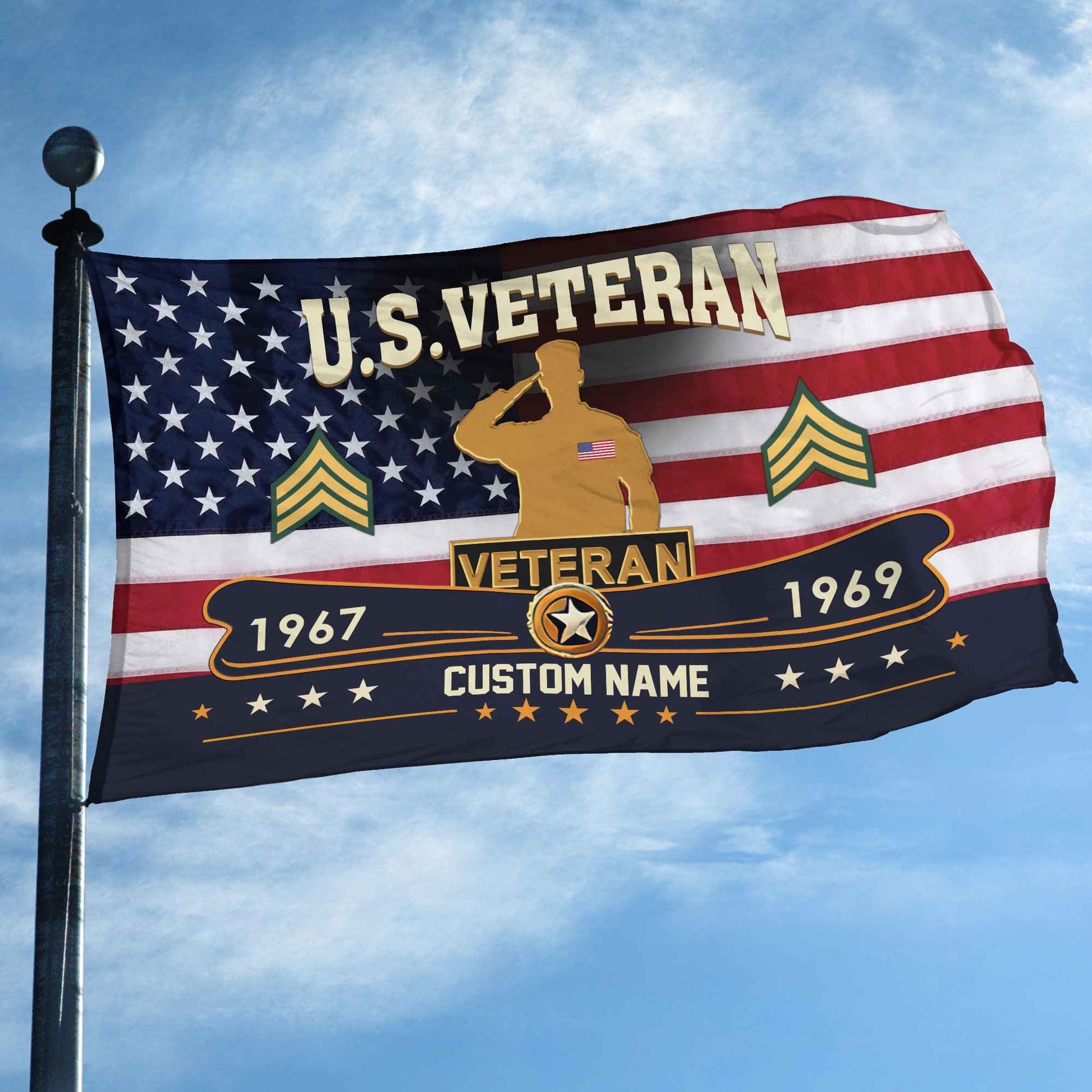 Premium US Veteran Grommet Flag VPVC108907, Custom Name, Rank, Year, Gifts For US Veteran, Best Gifts On Father's Day, Armed Forces Day, Independence Day, Veterans Day.