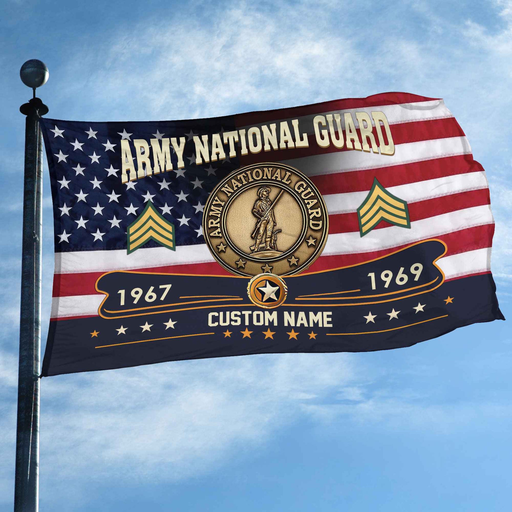 Premium US Army National Guard Grommet Flag VPVC108908, Custom Name, Rank, Year, Gifts For Army National Guard Veteran, Best Gifts On Father's Day, Armed Forces Day, Independence Day, Veterans Day.