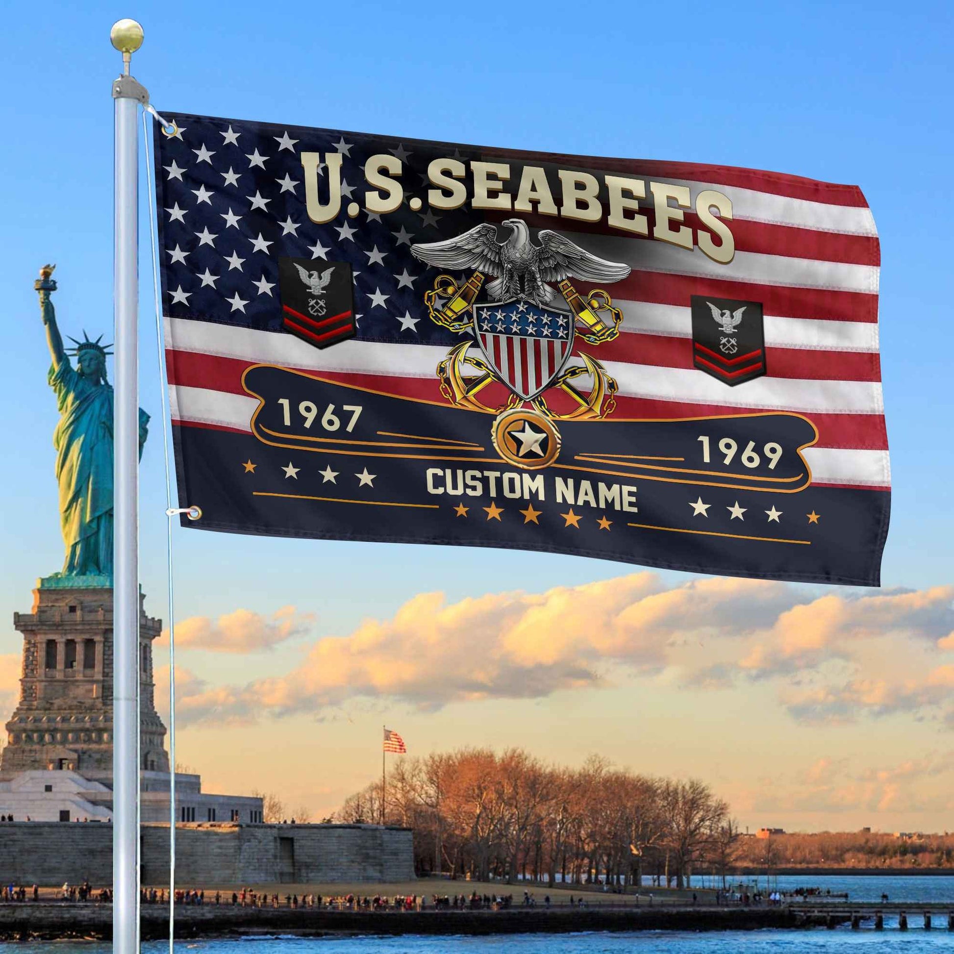 Premium US Seabees Grommet Flag VPVC108909, Custom Name, Rank, Year, Gifts For Seabees Veteran, Best Gifts On Father's Day, Armed Forces Day, Independence Day, Veterans Day.