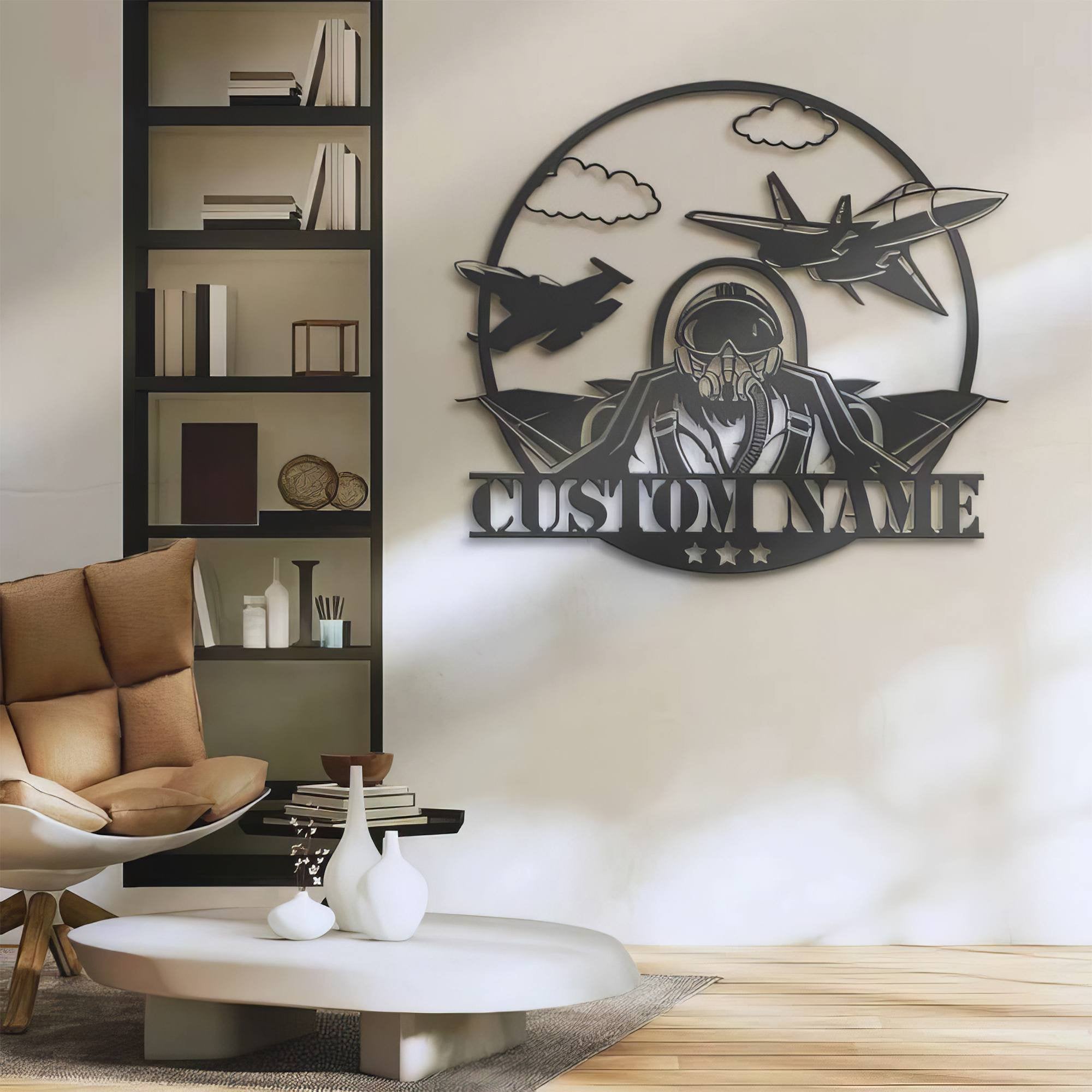 Premium Custom US Veteran Metal Signs VPVC901012, Fighter Jet Pilot Metal Military Signs Aircraft Air Force Name Sign Personalized Metal Signs