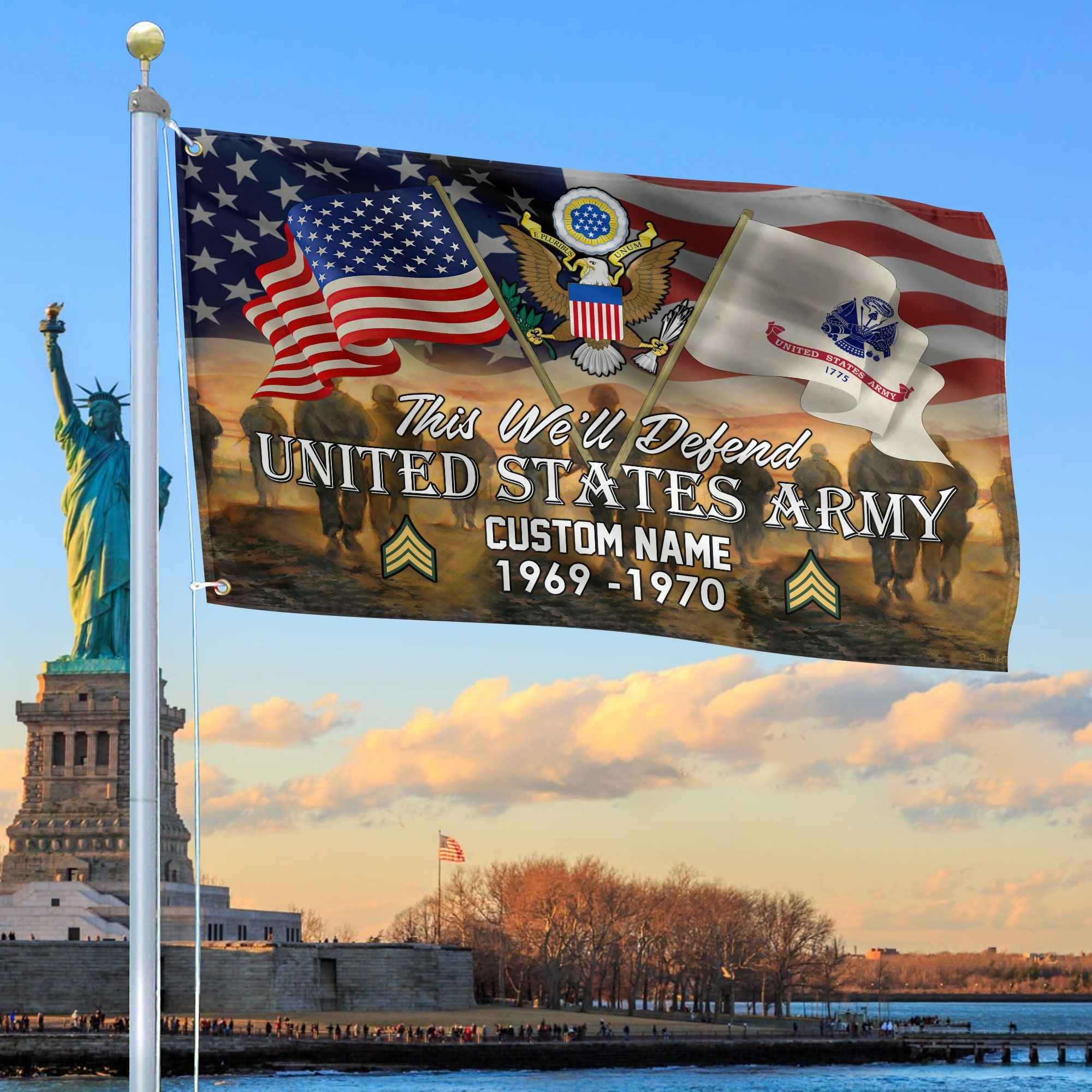 Unique Custom Name, Rank, Year, US Army Grommet Flag VPVC109101, Gifts For Army Veteran, Gifts For Dad, For Husband, Best Gifts On Father's Day, Independence Day, Veterans Day.