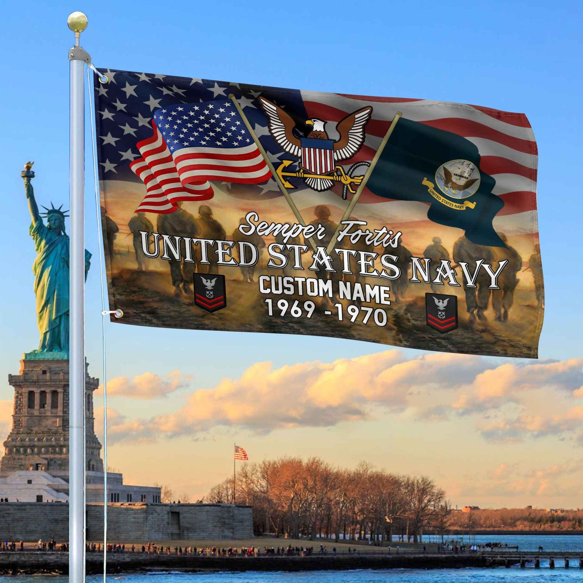 Unique Custom Name, Rank, Year, US Navy Grommet Flag VPVC109102, Gifts For Navy Veteran, Gifts For Dad, For Husband, Best Gifts On Father's Day, Independence Day, Veterans Day.