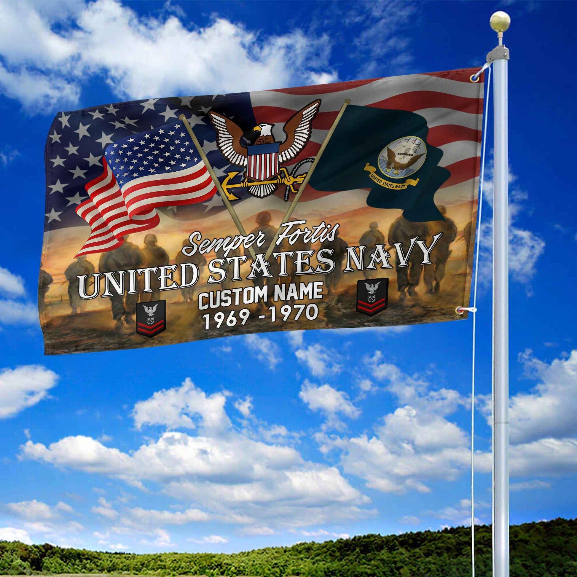 Unique Custom Name, Rank, Year, US Navy Grommet Flag VPVC109102, Gifts For Navy Veteran, Gifts For Dad, For Husband, Best Gifts On Father's Day, Independence Day, Veterans Day.