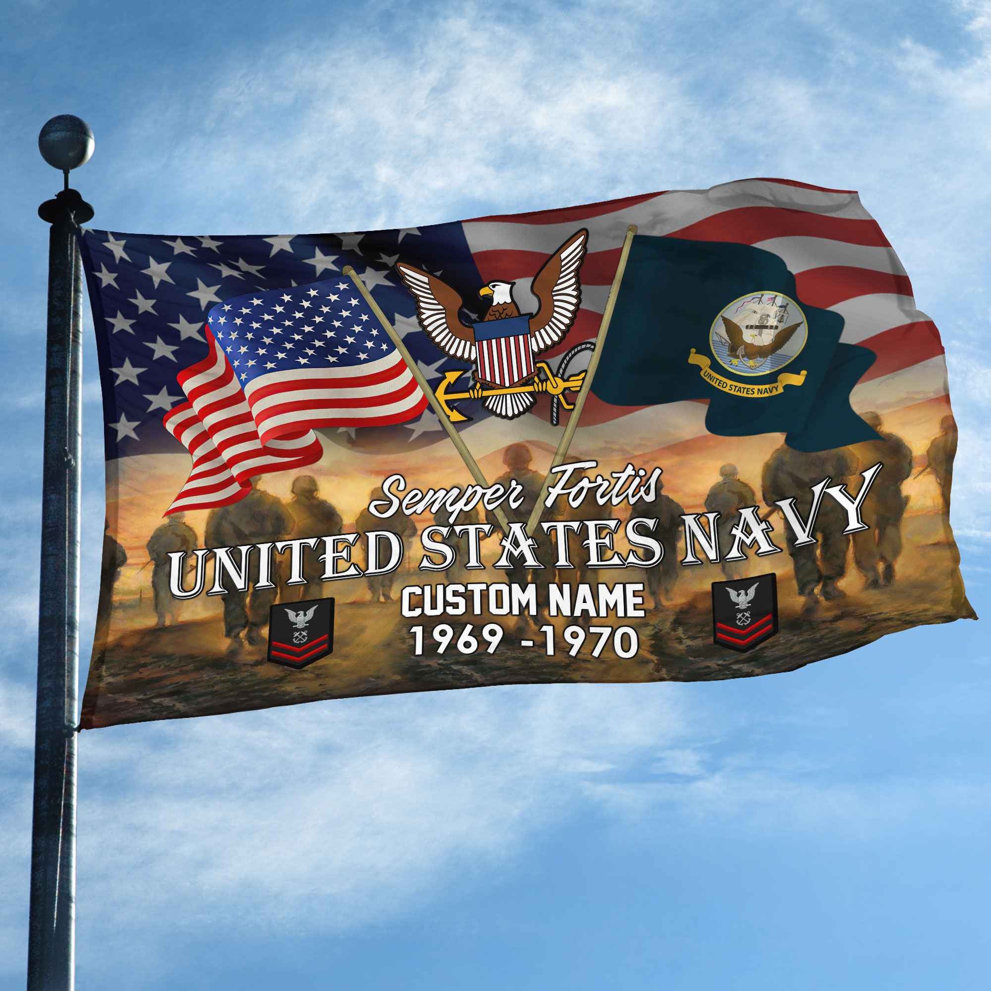 Unique Custom Name, Rank, Year, US Navy Grommet Flag VPVC109102, Gifts For Navy Veteran, Gifts For Dad, For Husband, Best Gifts On Father's Day, Independence Day, Veterans Day.