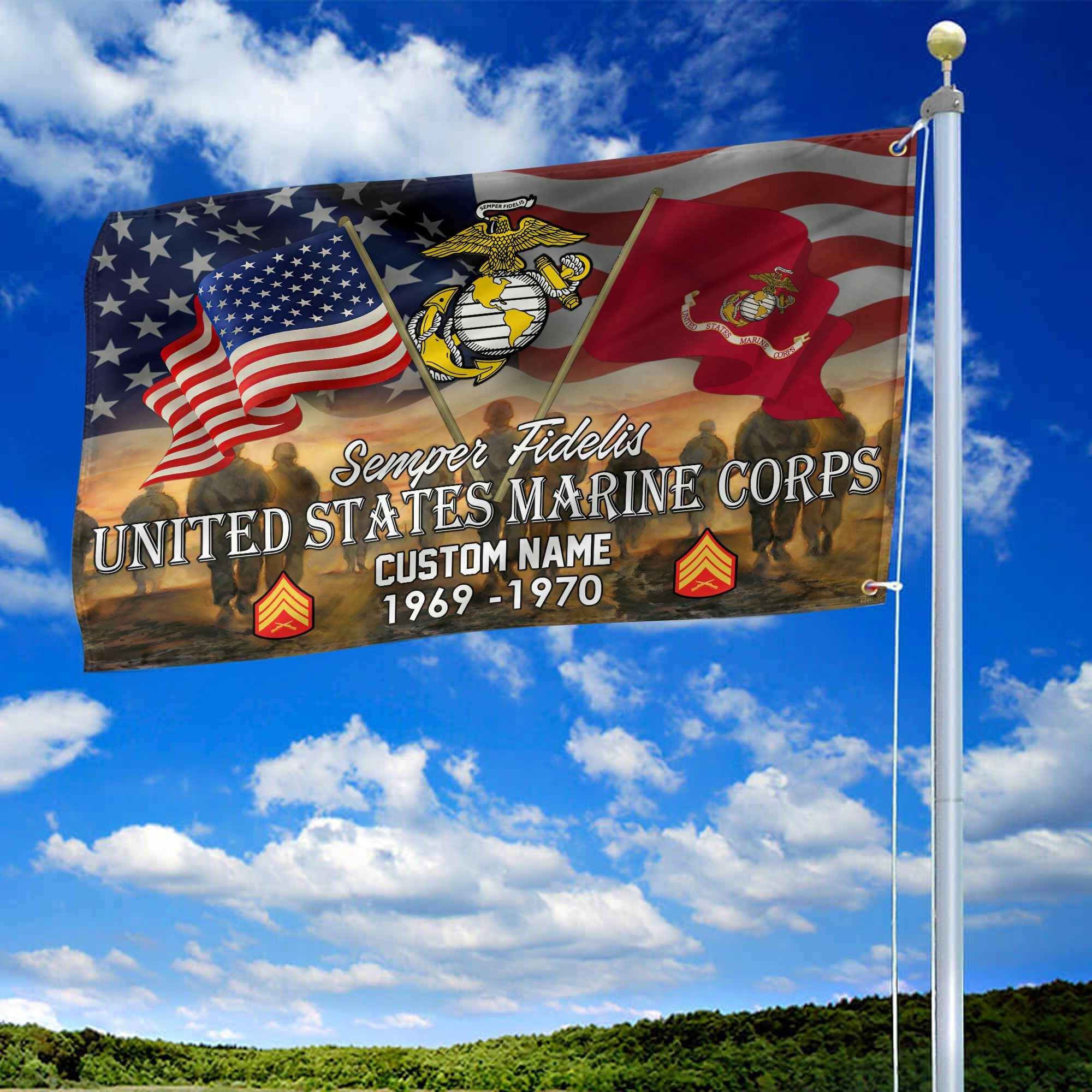 Unique Custom Name, Rank, Year, USMC Grommet Flag VPVC109103, Gifts For Marine Veteran, Gifts For Dad, For Husband, Best Gifts On Father's Day, Independence Day, Veterans Day.