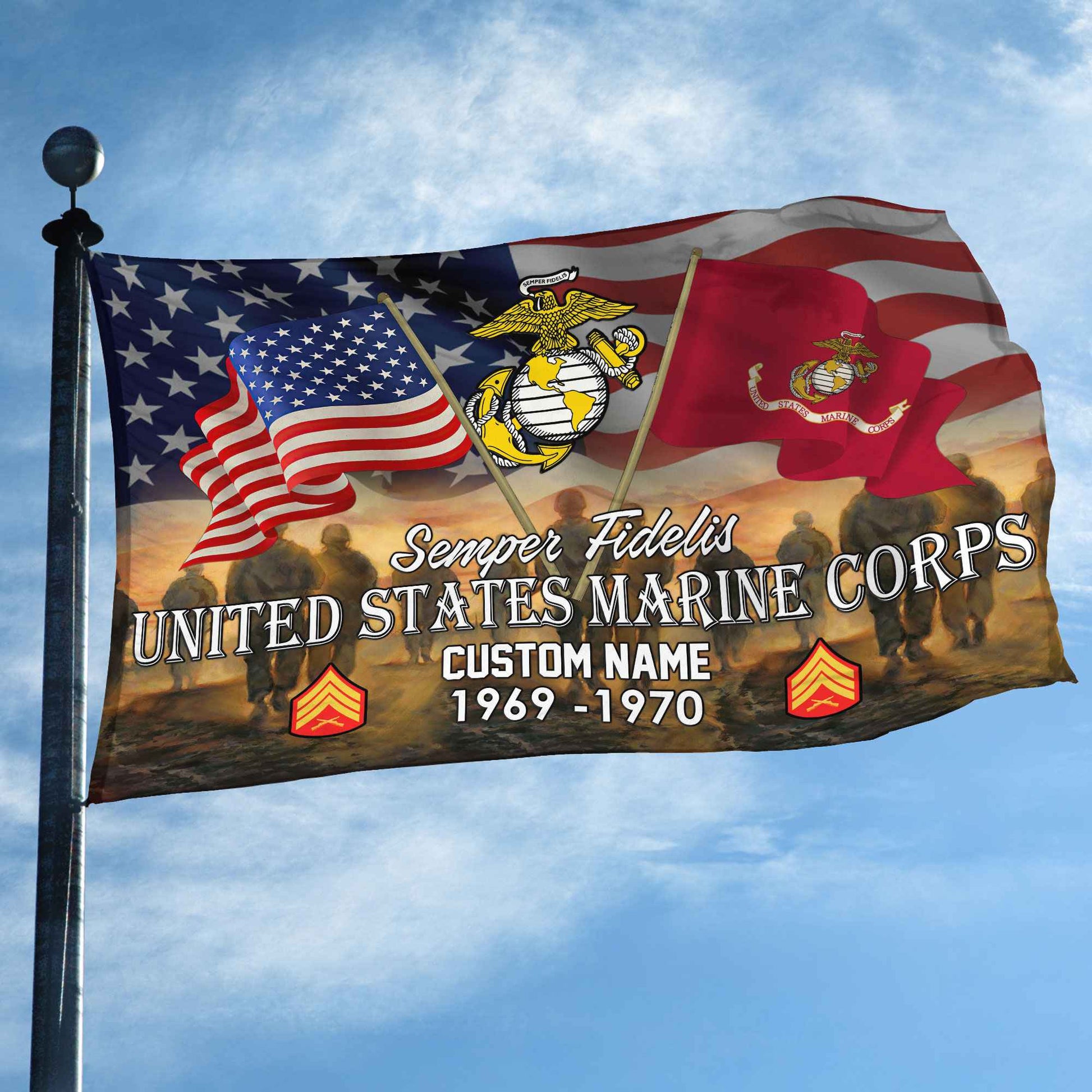 Unique Custom Name, Rank, Year, USMC Grommet Flag VPVC109103, Gifts For Marine Veteran, Gifts For Dad, For Husband, Best Gifts On Father's Day, Independence Day, Veterans Day.