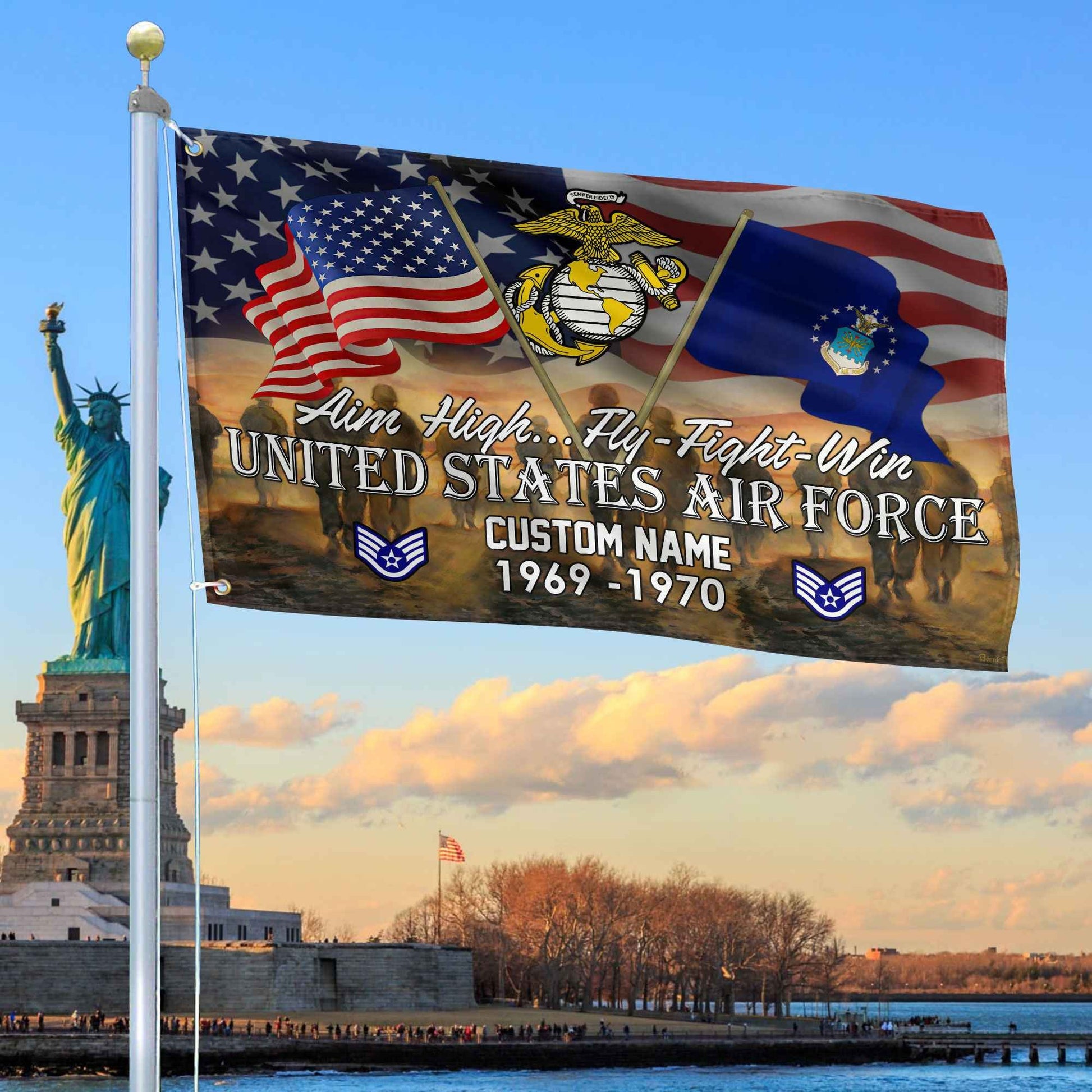 Unique Custom Name, Rank, Year, USAF Grommet Flag VPVC109104, Gifts For Airforce Veteran, Gifts For Dad, For Husband, Best Gifts On Father's Day, Independence Day, Veterans Day.