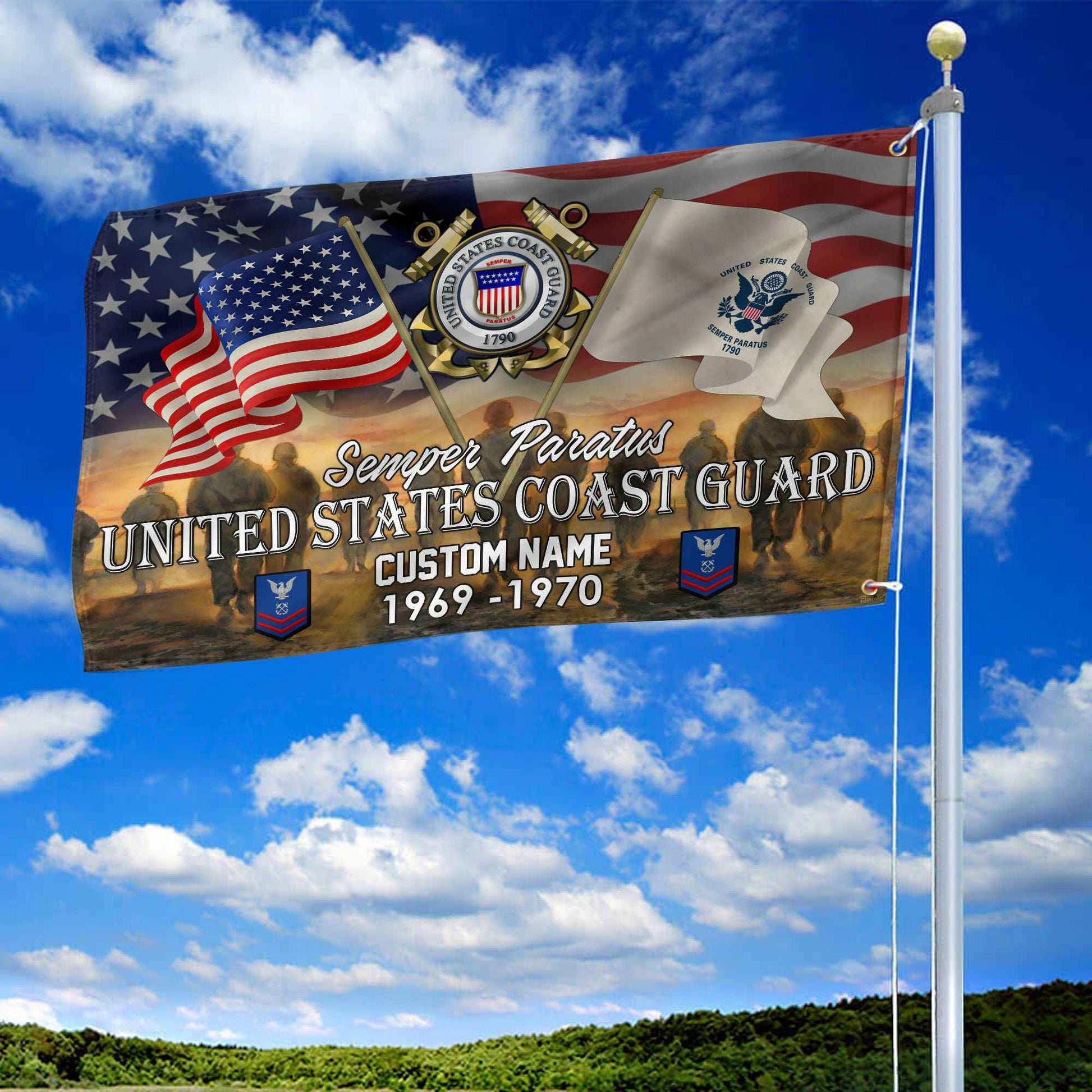 Unique Custom Name, Rank, Year, USCG Grommet Flag VPVC109105, Gifts For Coast Guard Veteran, Gifts For Dad, For Husband, Best Gifts On Father's Day, Independence Day, Veterans Day.