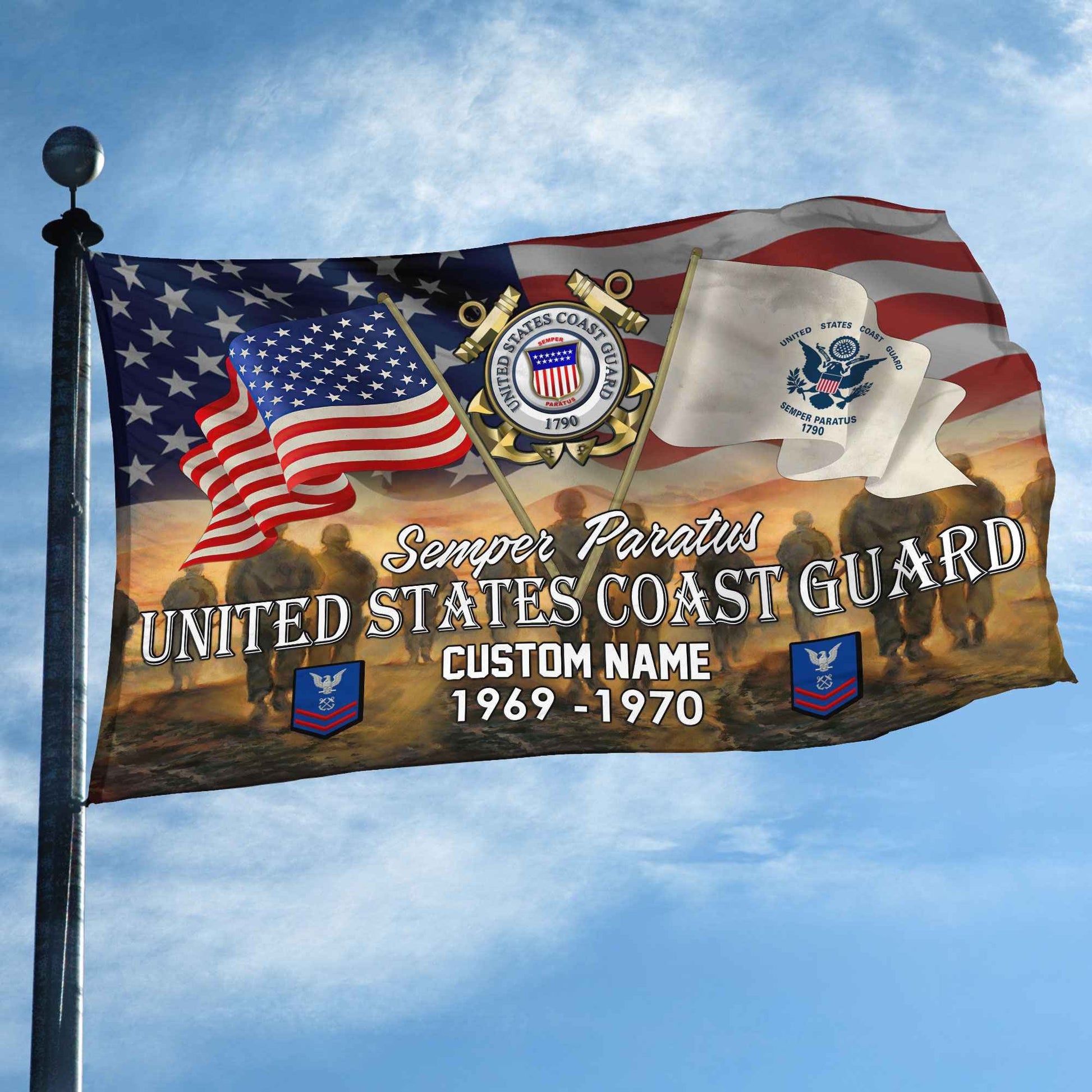 Unique Custom Name, Rank, Year, USCG Grommet Flag VPVC109105, Gifts For Coast Guard Veteran, Gifts For Dad, For Husband, Best Gifts On Father's Day, Independence Day, Veterans Day.