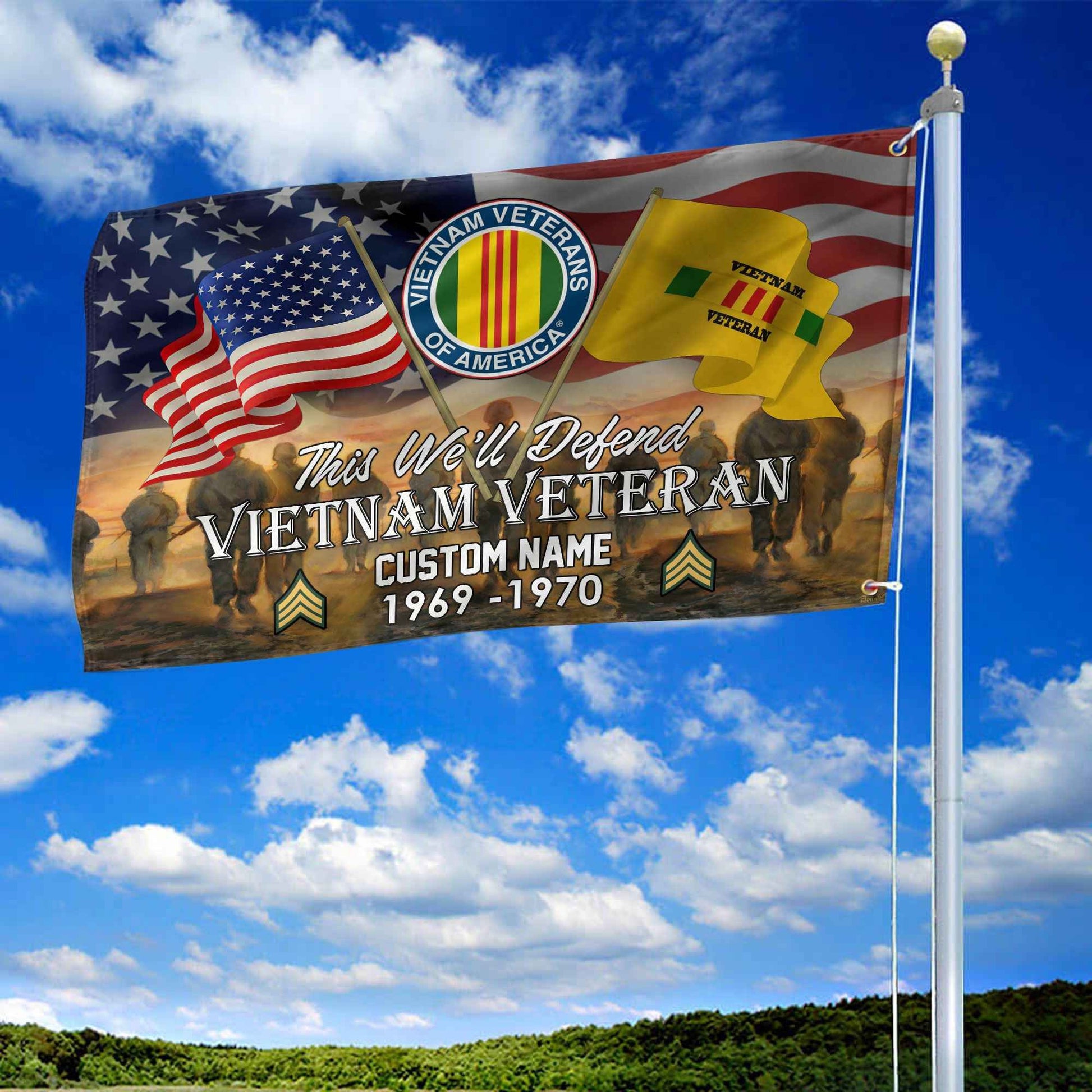 Unique Custom Name, Rank, Year, Vietnam Veteran Grommet Flag VPVC109106, Gifts For Vietnam Veteran, Gifts For Dad, For Husband, Best Gifts On Father's Day, Independence Day, Veterans Day.
