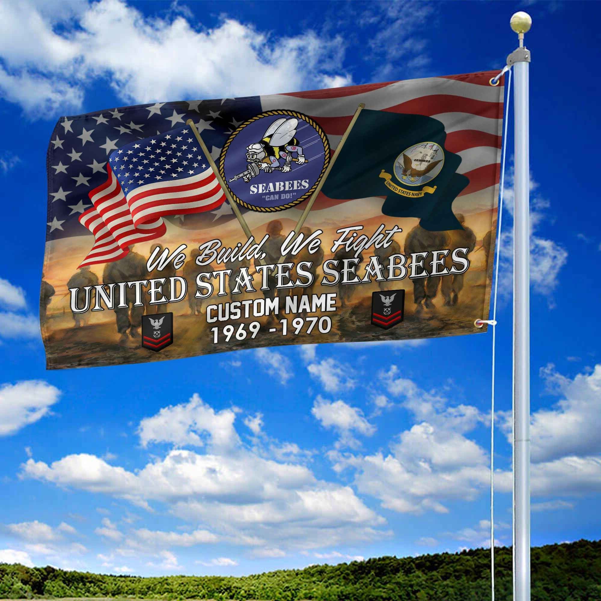 Unique Custom Name, Rank, Year, US Seabees Grommet Flag VPVC109109, Gifts For Seabees Veteran, Gifts For Dad, For Husband, Best Gifts On Father's Day, Independence Day, Veterans Day.