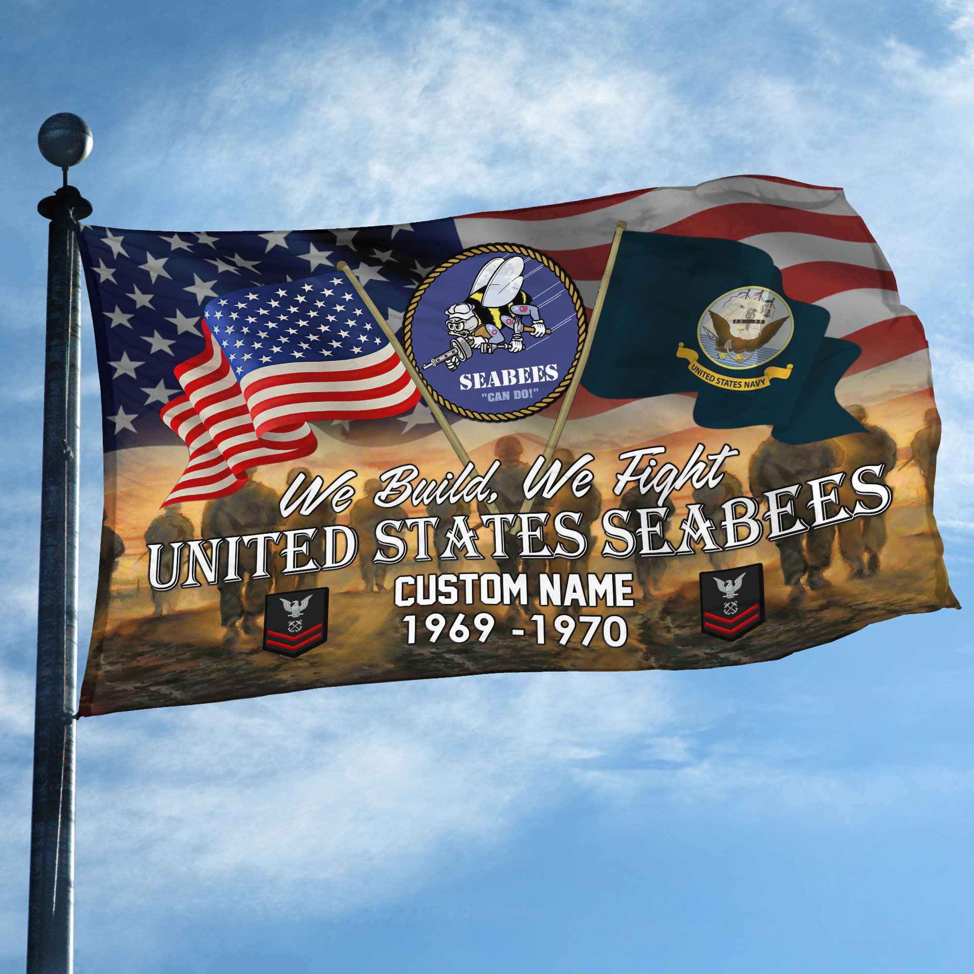 Unique Custom Name, Rank, Year, US Seabees Grommet Flag VPVC109109, Gifts For Seabees Veteran, Gifts For Dad, For Husband, Best Gifts On Father's Day, Independence Day, Veterans Day.