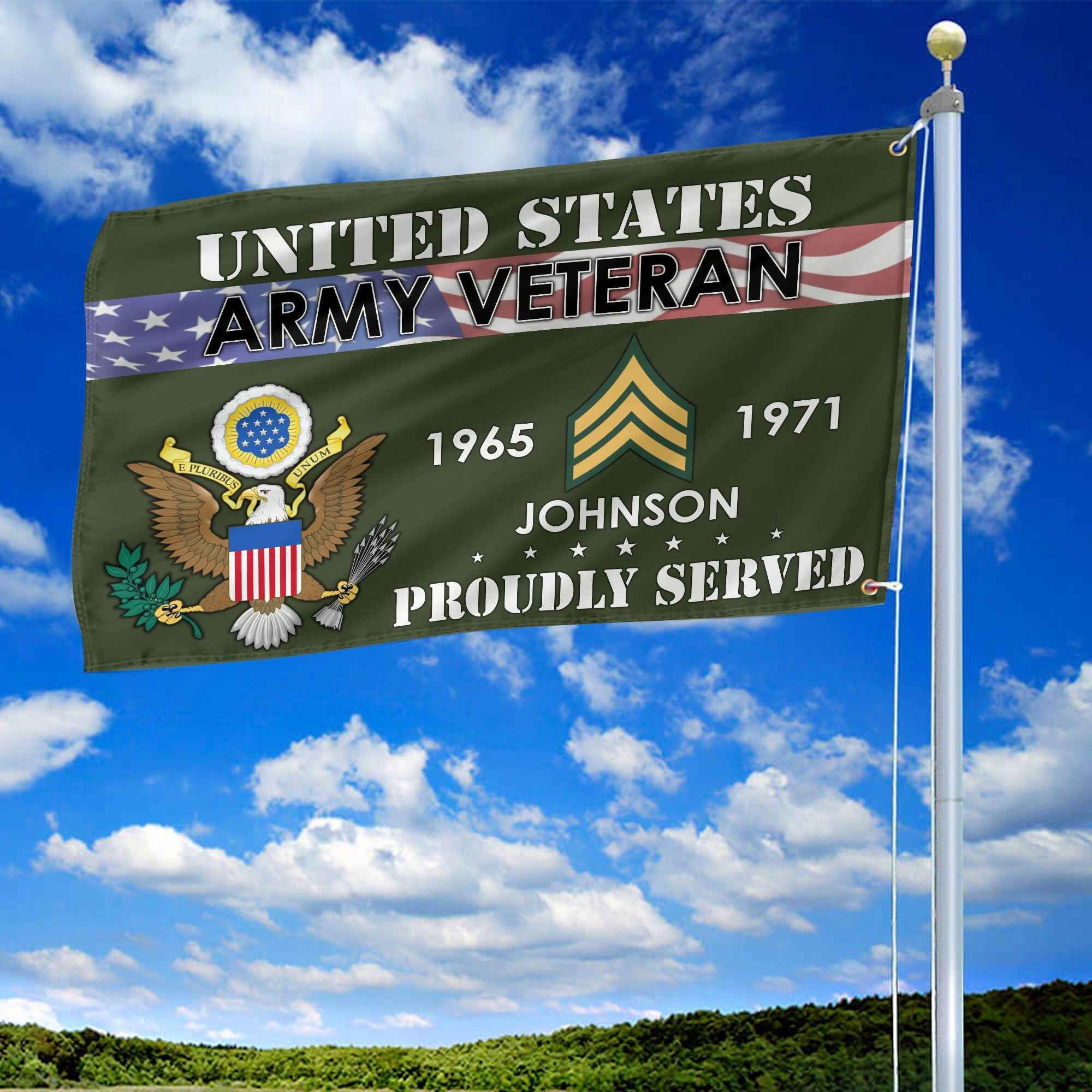 Premium US Army Grommet Flag VPVC109401, Custom Name, Rank, Year, Gifts For Army Veteran, Best Gifts On Father's Day, Armed Forces Day, Independence Day, Veterans Day.