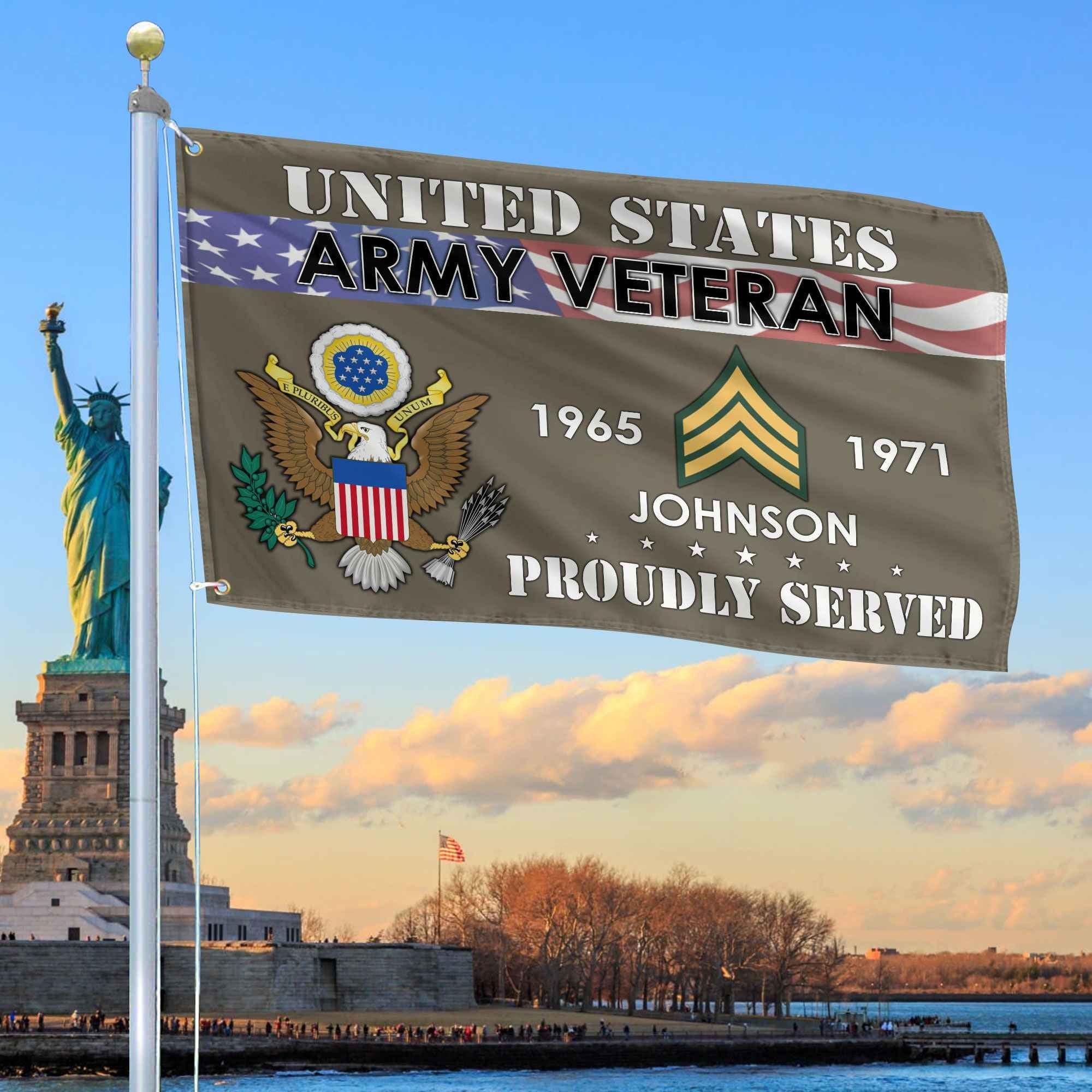 Premium US Army Grommet Flag VPVC109410, Custom Name, Rank, Year, Gifts For Army Veteran, Best Gifts On Father's Day, Armed Forces Day, Independence Day, Veterans Day.