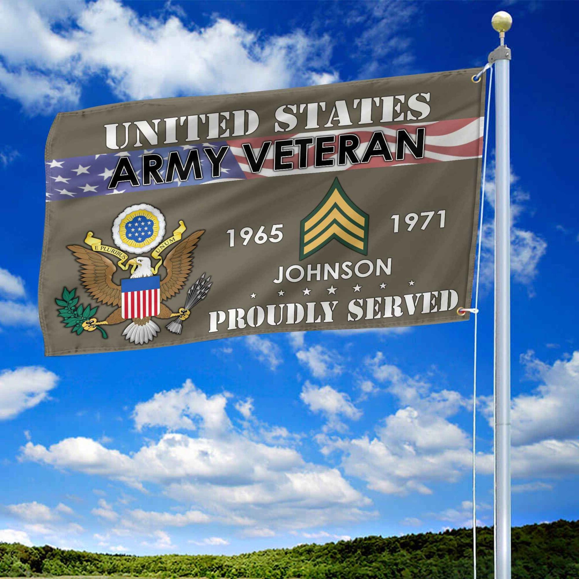 Premium US Army Grommet Flag VPVC109410, Custom Name, Rank, Year, Gifts For Army Veteran, Best Gifts On Father's Day, Armed Forces Day, Independence Day, Veterans Day.