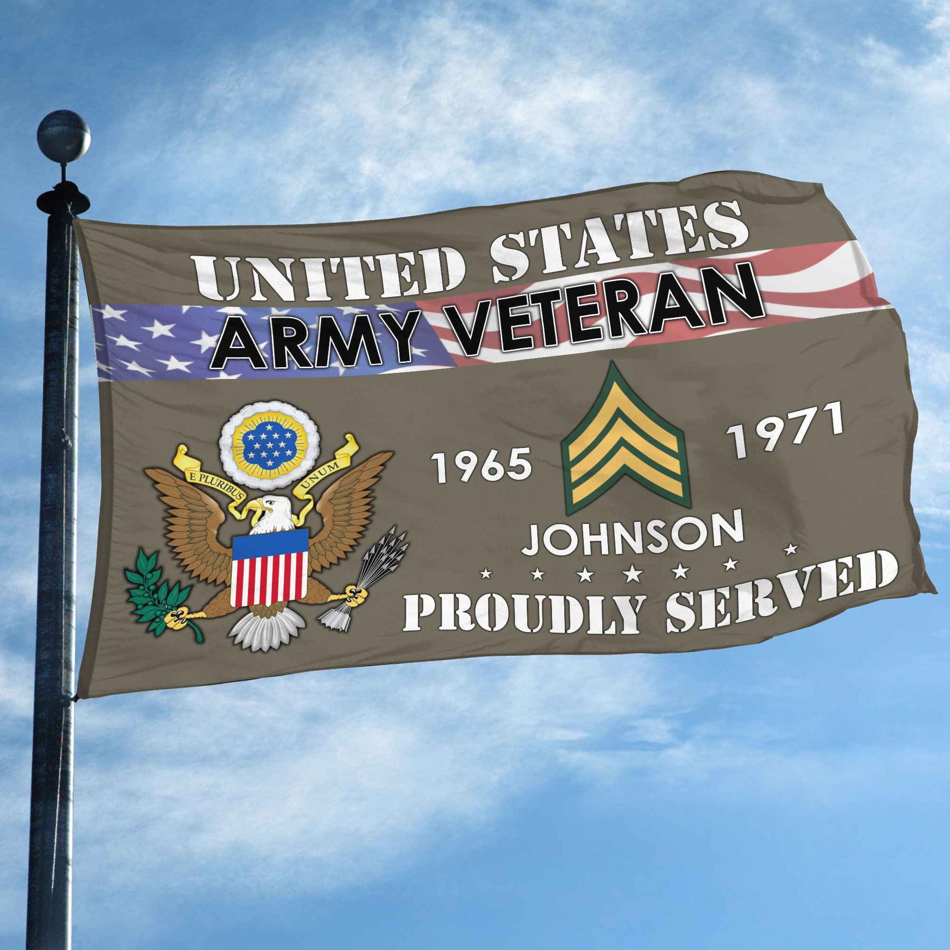 Premium US Army Grommet Flag VPVC109410, Custom Name, Rank, Year, Gifts For Army Veteran, Best Gifts On Father's Day, Armed Forces Day, Independence Day, Veterans Day.