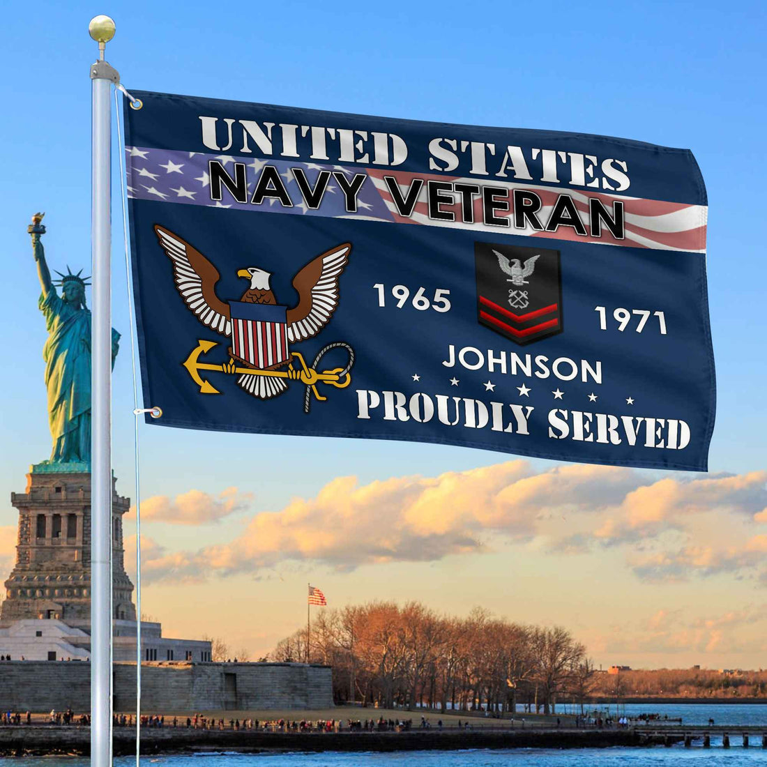 Premium US Navy Grommet Flag VPVC109402, Custom Name, Rank, Year, Gifts For Navy Veteran, Best Gifts On Father's Day, Armed Forces Day, Independence Day, Veterans Day.