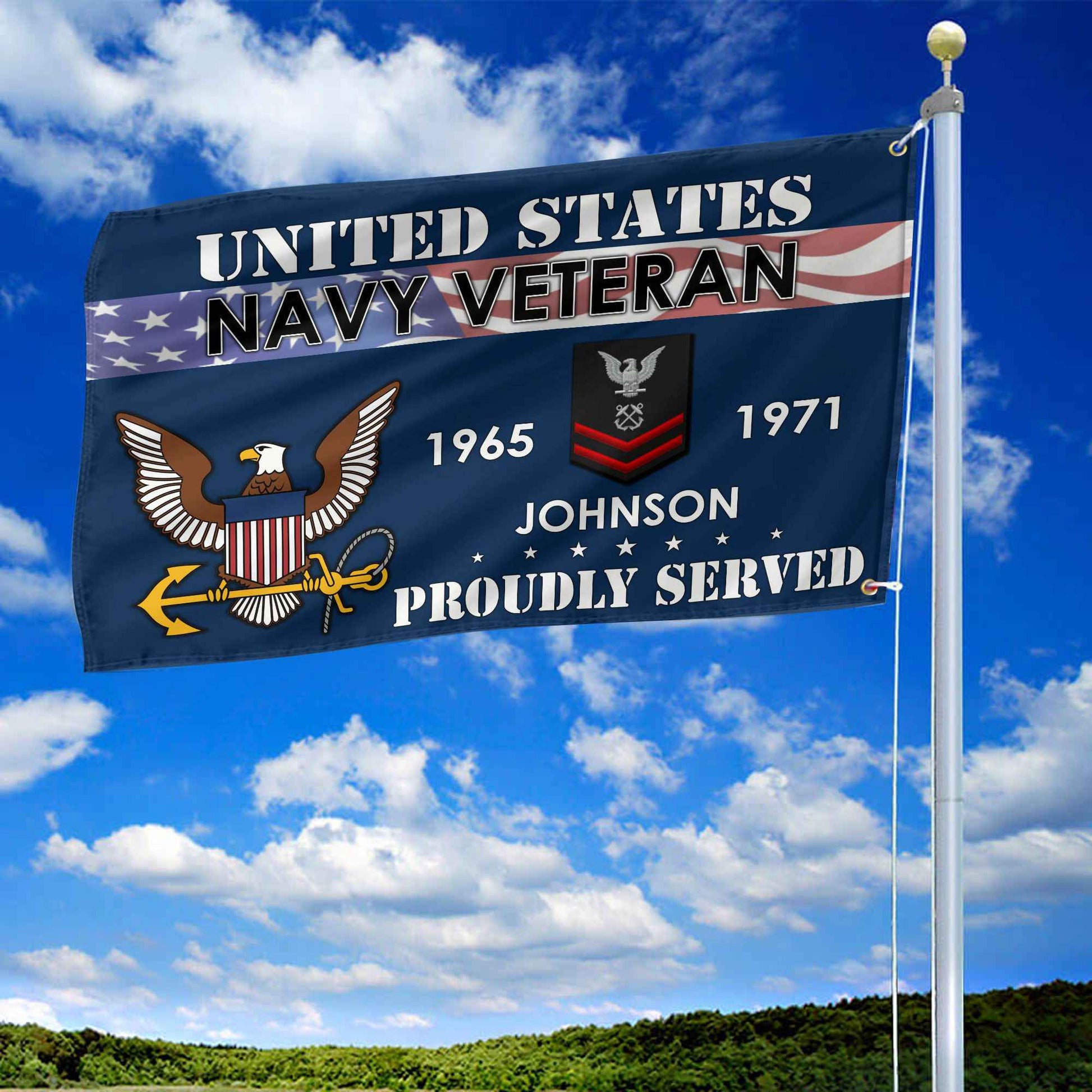 Premium US Navy Grommet Flag VPVC109402, Custom Name, Rank, Year, Gifts For Navy Veteran, Best Gifts On Father's Day, Armed Forces Day, Independence Day, Veterans Day.