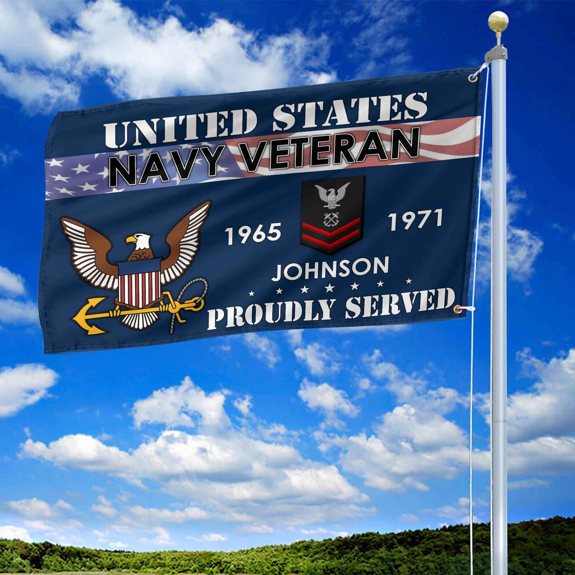 Premium US Navy Grommet Flag VPVC109402, Custom Name, Rank, Year, Gifts For Navy Veteran, Best Gifts On Father's Day, Armed Forces Day, Independence Day, Veterans Day.