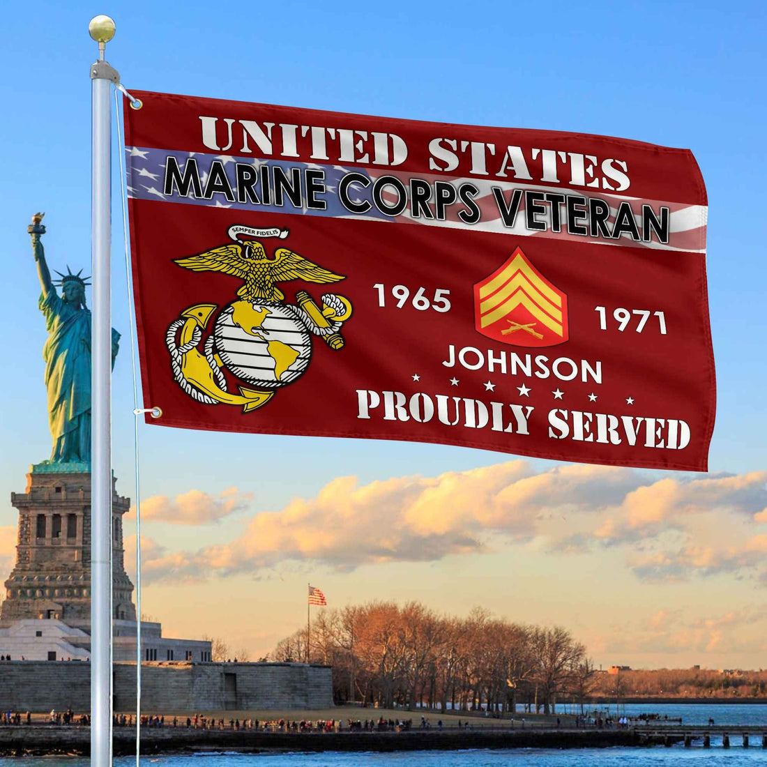 Premium USMC Grommet Flag VPVC109403, Custom Name, Rank, Year, Gifts For Marine Veteran, Best Gifts On Father's Day, Armed Forces Day, Independence Day, Veterans Day.