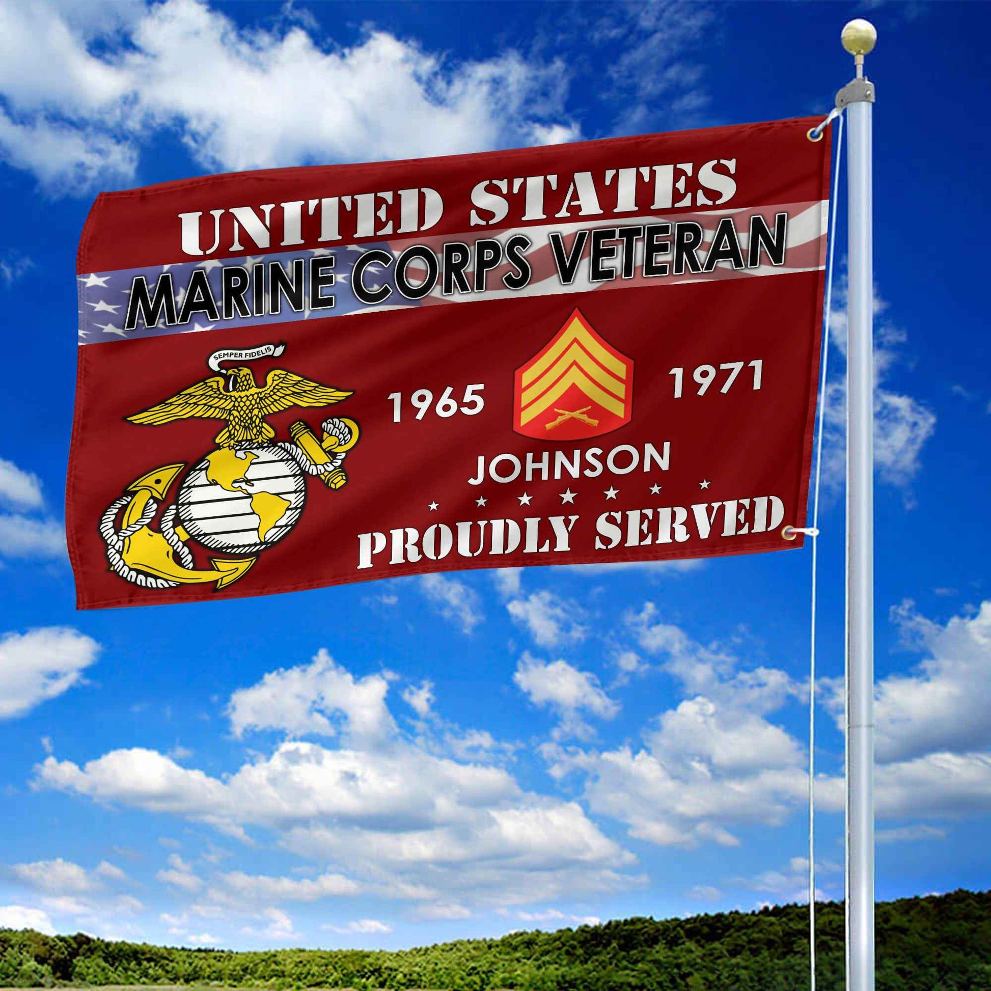 Premium USMC Grommet Flag VPVC109403, Custom Name, Rank, Year, Gifts For Marine Veteran, Best Gifts On Father's Day, Armed Forces Day, Independence Day, Veterans Day.