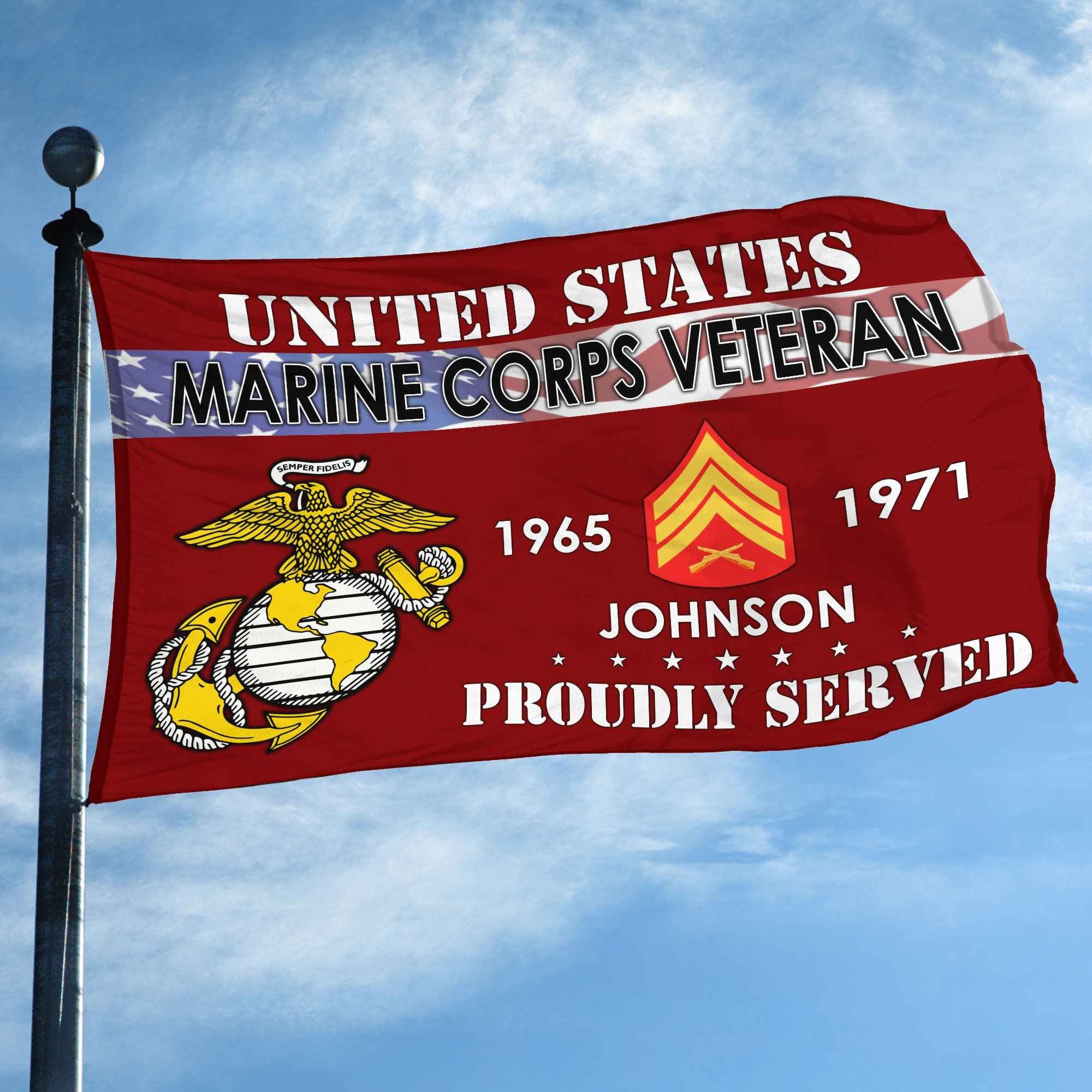 Premium USMC Grommet Flag VPVC109403, Custom Name, Rank, Year, Gifts For Marine Veteran, Best Gifts On Father's Day, Armed Forces Day, Independence Day, Veterans Day.