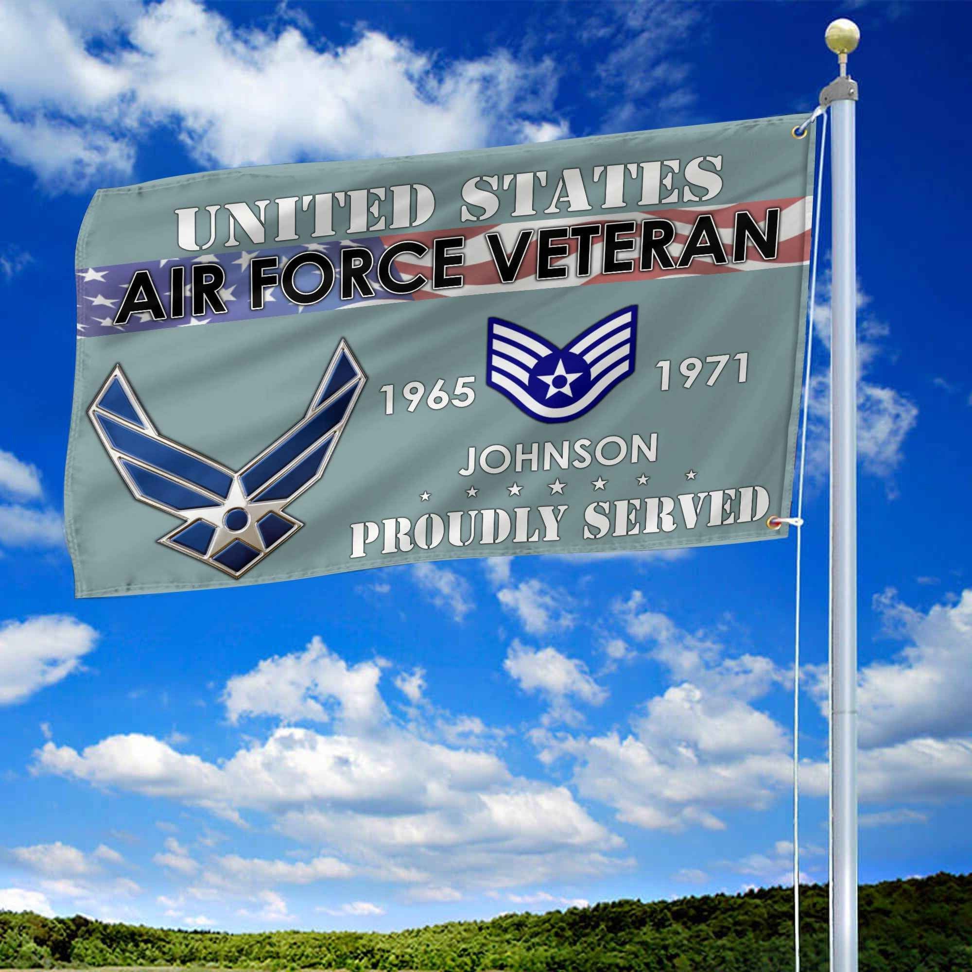 Premium USAF Grommet Flag VPVC109404, Custom Name, Rank, Year, Gifts For Air Force Veteran, Best Gifts On Father's Day, Armed Forces Day, Independence Day, Veterans Day.
