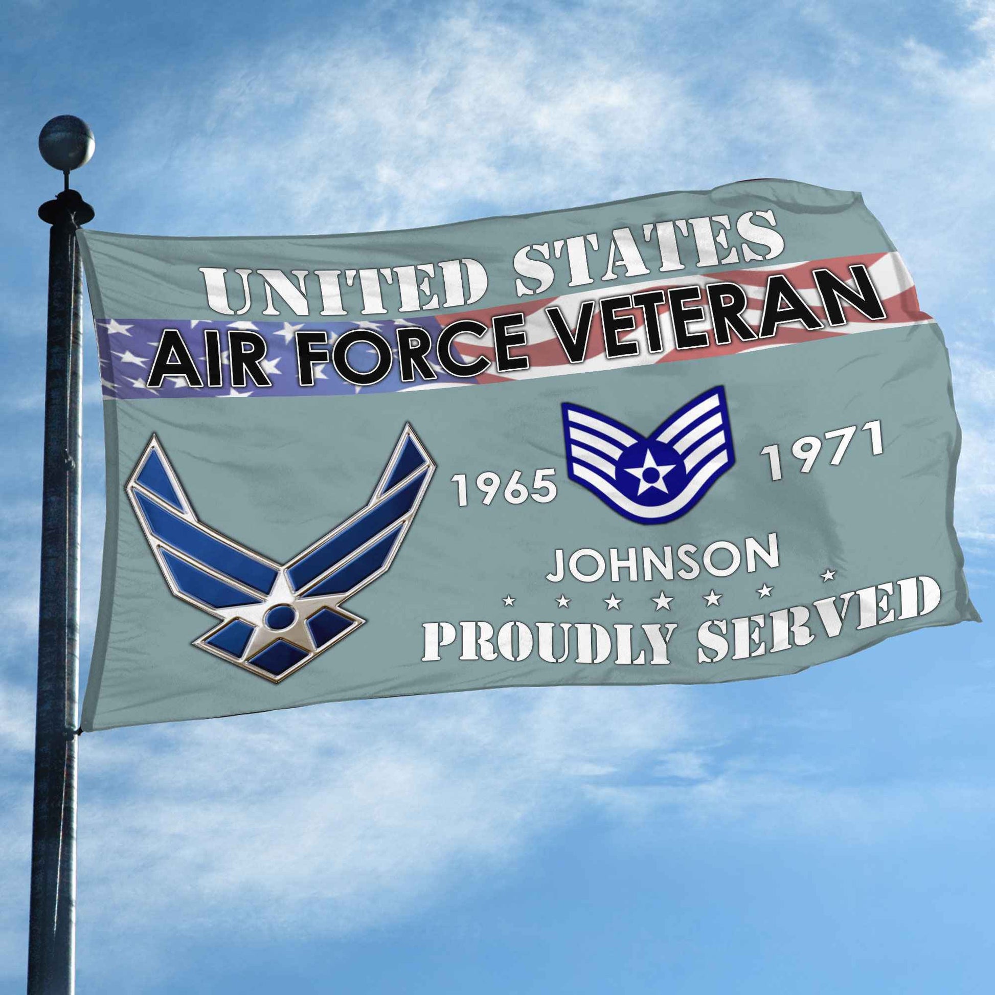 Premium USAF Grommet Flag VPVC109404, Custom Name, Rank, Year, Gifts For Air Force Veteran, Best Gifts On Father's Day, Armed Forces Day, Independence Day, Veterans Day.
