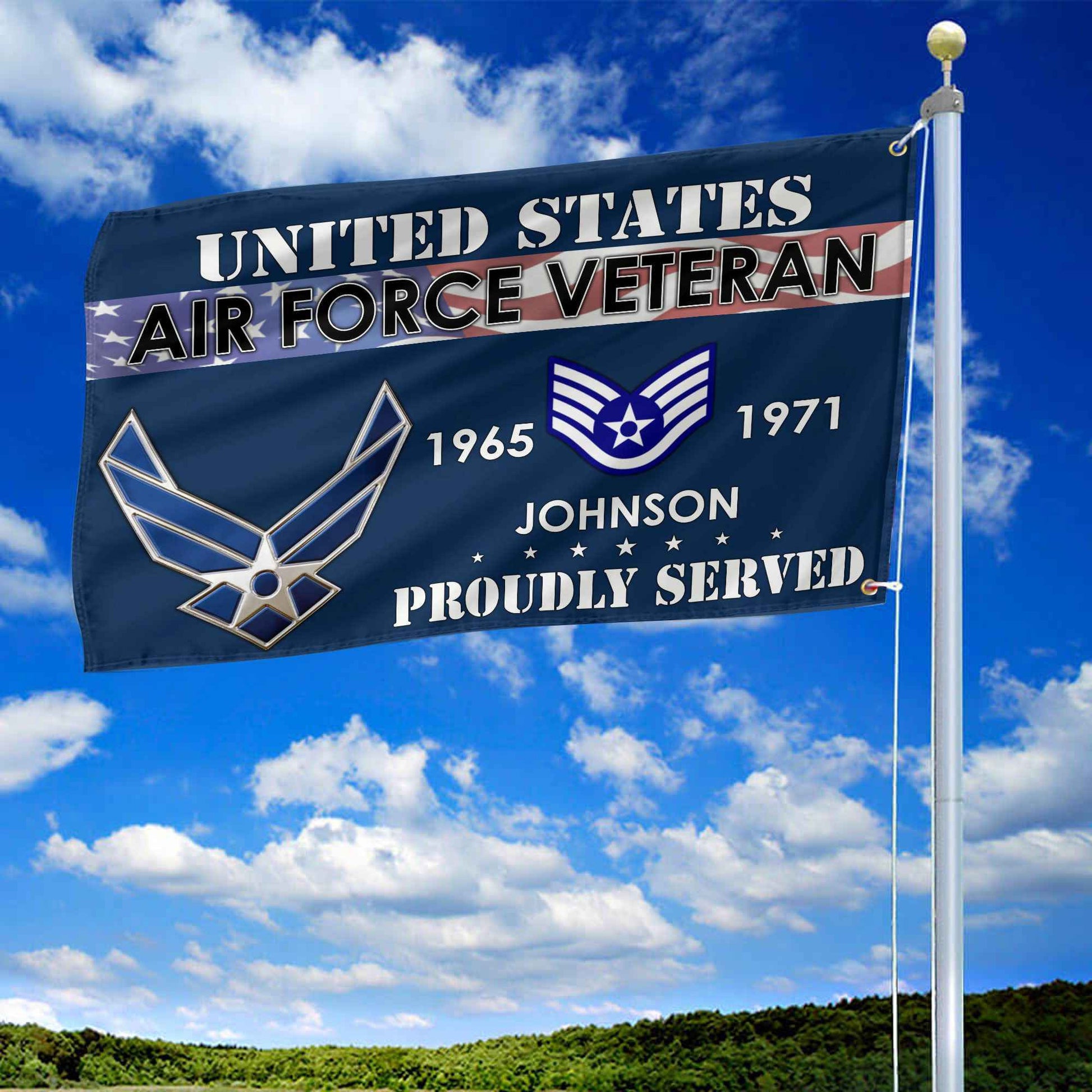 Premium USAF Grommet Flag VPVC109412, Custom Name, Rank, Year, Gifts For Air Force Veteran, Best Gifts On Father's Day, Armed Forces Day, Independence Day, Veterans Day.