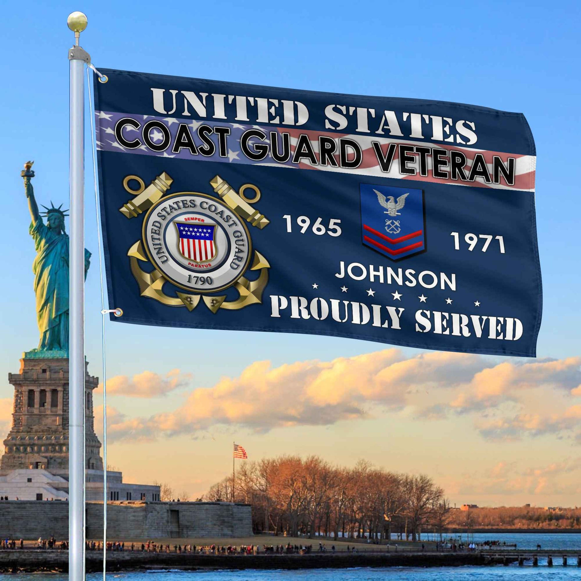Premium USCG Grommet Flag VPVC109405, Custom Name, Rank, Year, Gifts For Coast Guard Veteran, Best Gifts On Father's Day, Armed Forces Day, Independence Day, Veterans Day.